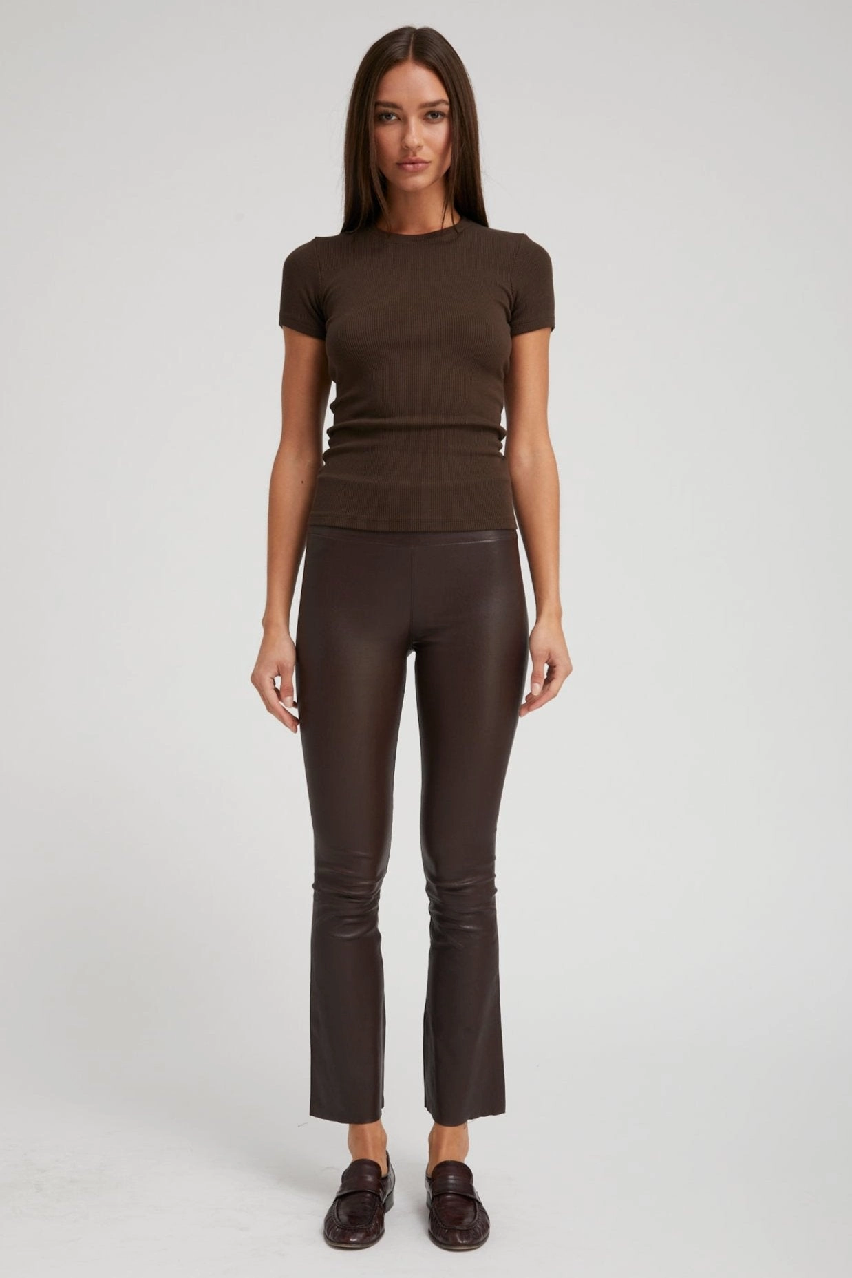 Stable Fit Anti Pilling Finish Dark Chocolate Leather Ankle Flare