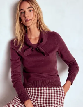 Knitted Bow Jumper-Deep Wisteria Airflow Channel Weave Minimal Shrinkage