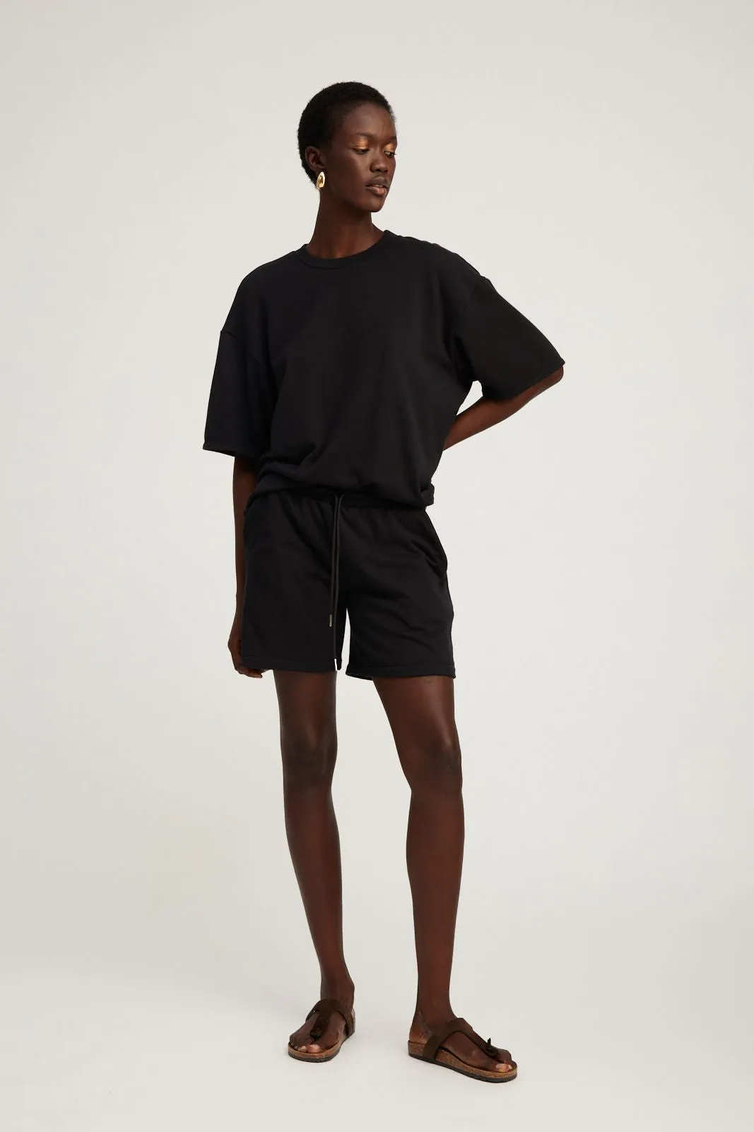 Tear Resistant Reinforcement Black Cotton Terry Baggy Sweatshorts