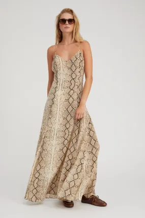Versatile Style Beige Snakeskin Silk Maxi Dress