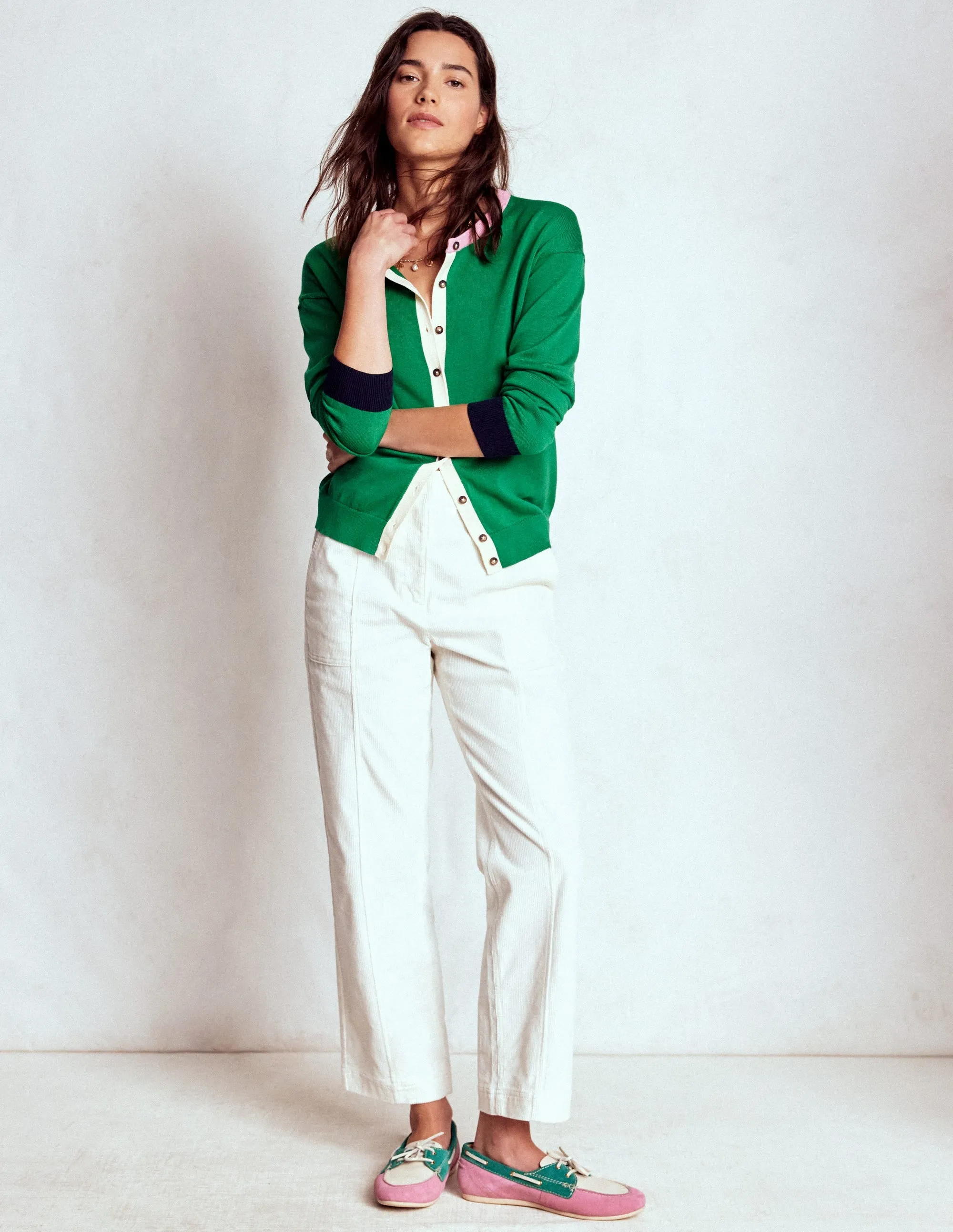 Lara Relaxed Cotton Cardigan-Rich Emerald Flatlock Seam Construction Home Trend