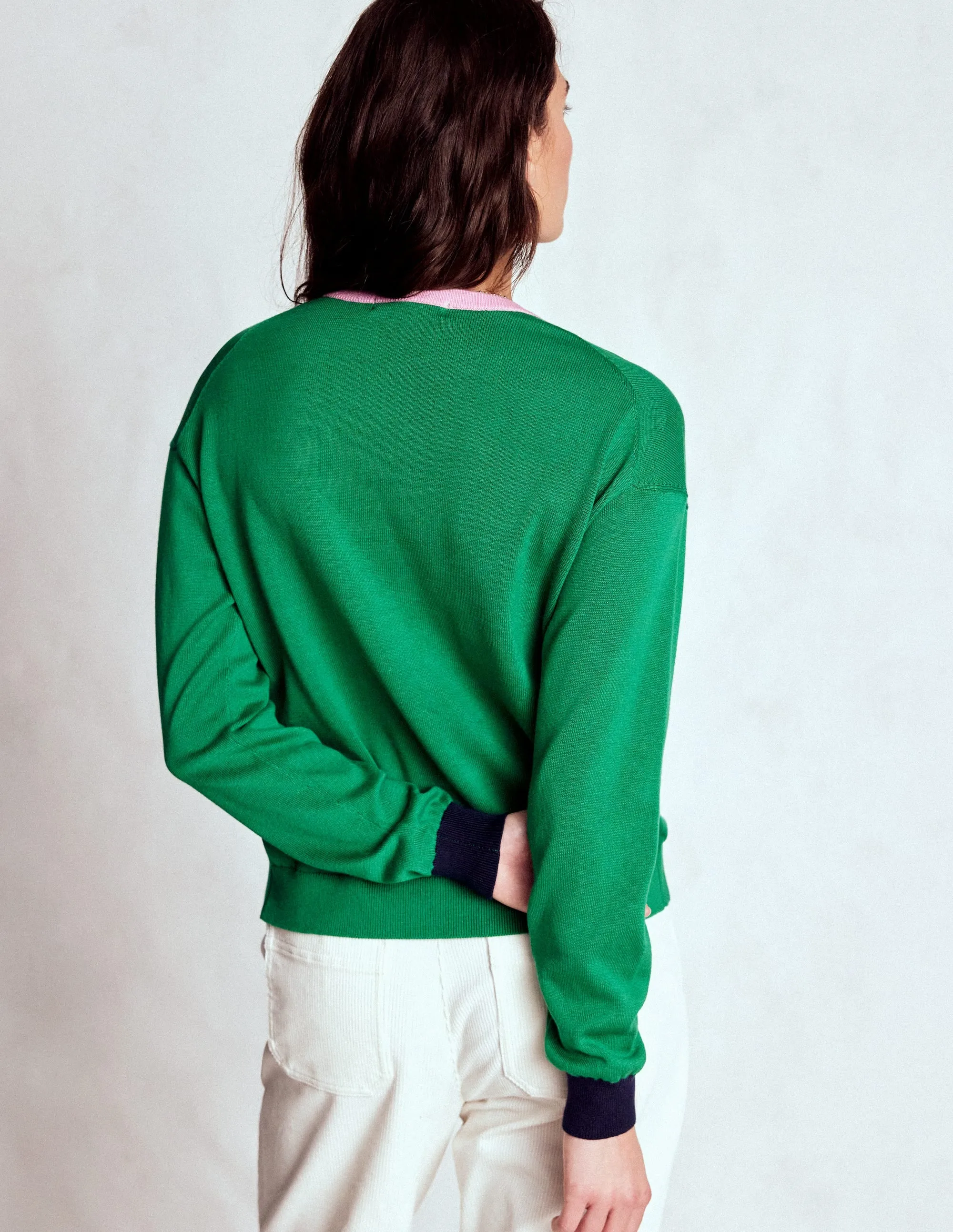 Low Impact Dye Base Layer Lara Relaxed Cotton Cardigan-Rich Emerald