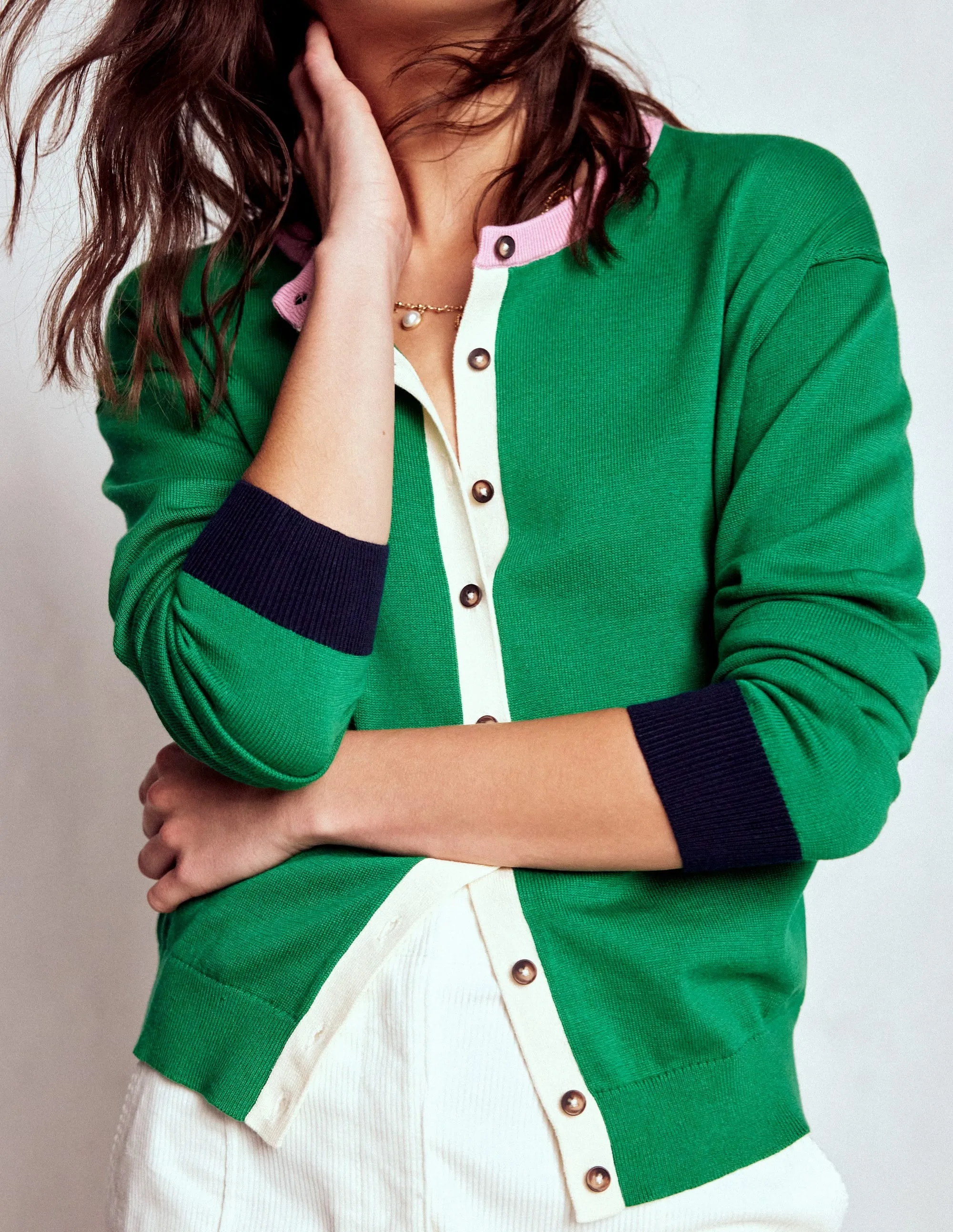 Brushed Inner Lining Weekend Outfit Lara Relaxed Cotton Cardigan-Rich Emerald