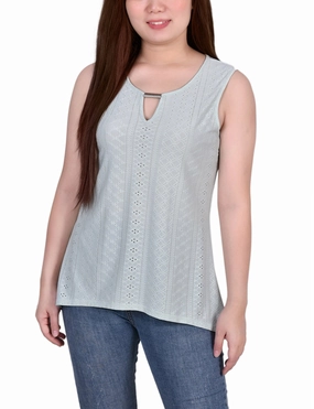 EcoFriendlyMaterial Sleeveless Knit Eyelet Top With Hardware