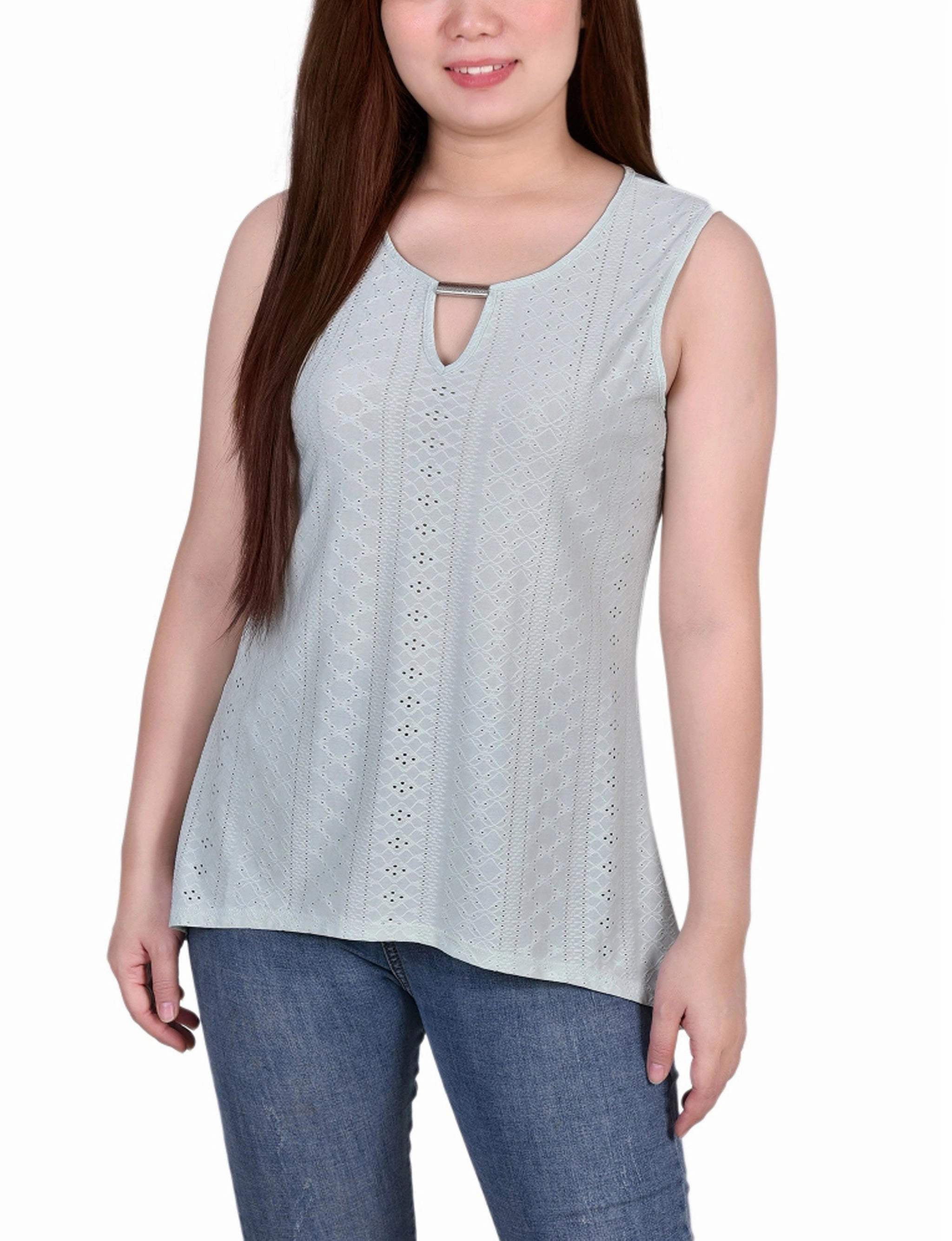 Sleeveless Knit Eyelet Top With Hardware RawEdgedDesign