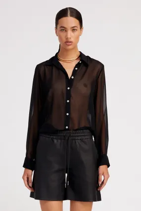 Black Silk Fitted Button Down PaddedInsulation