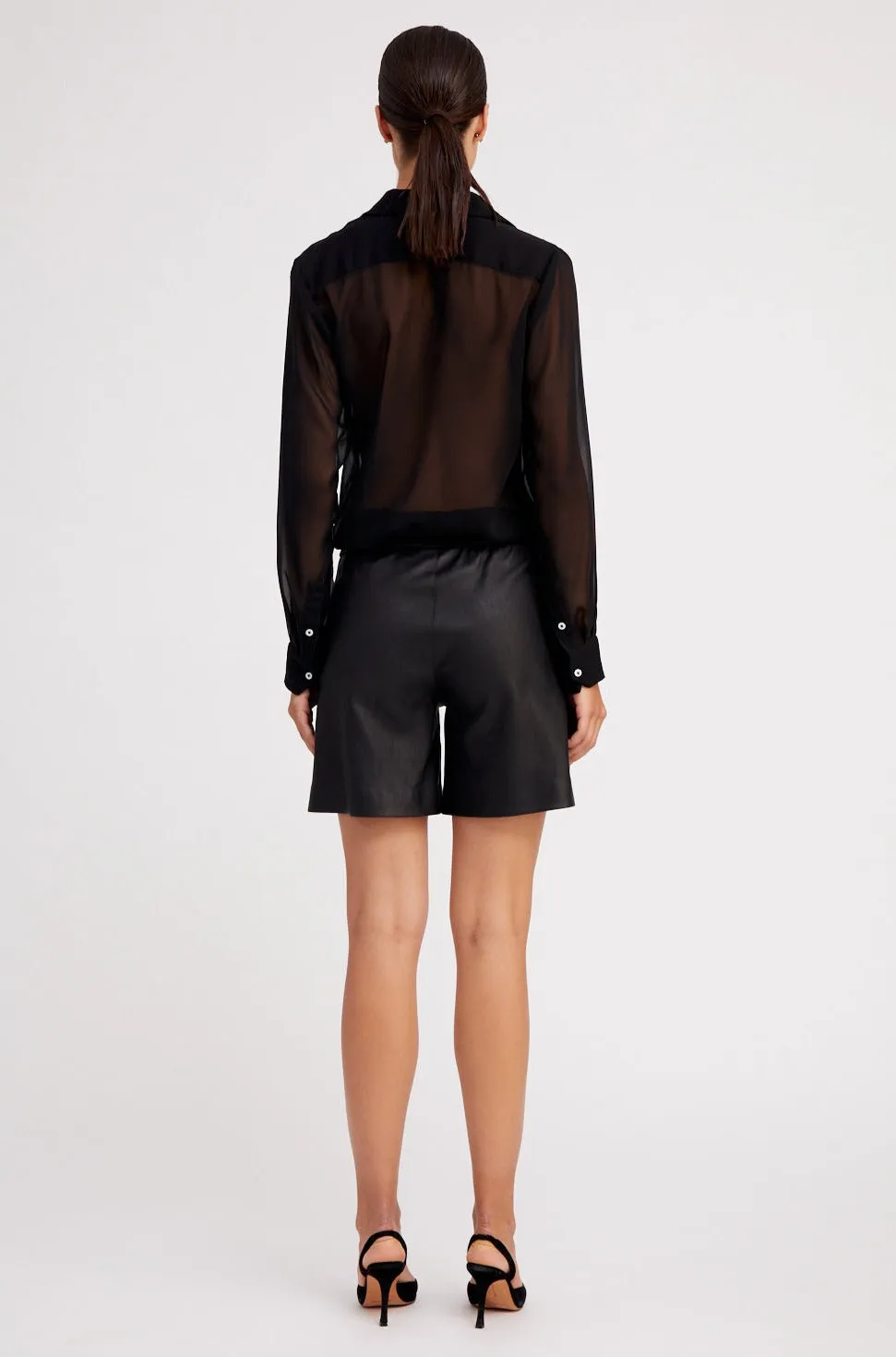 Quick Access Pockets Black Silk Fitted Button Down