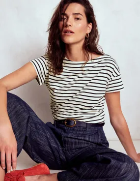 Ventilated Panels QuickRelease Fastener Supersoft Boat Neck T-Shirt-Ivory, Navy Stripe