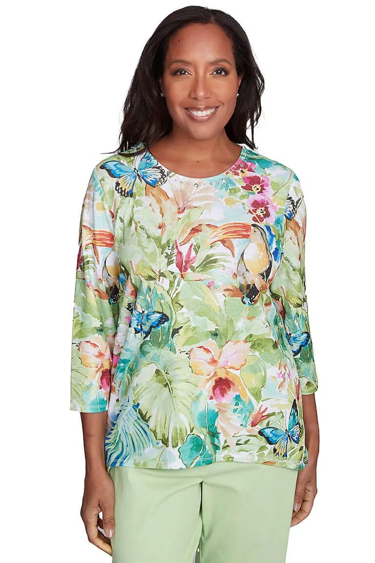 Chic Style Rolled Hem Detailing Petite Parrot Cay Toucan Jungle Top