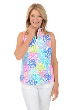 Neon Coral UPF50  Sleeveless Zip Top Comfortable Collar