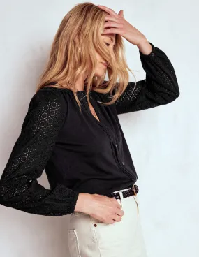 Eden Broderie Jersey Shirt-Black Moisture Control Technology