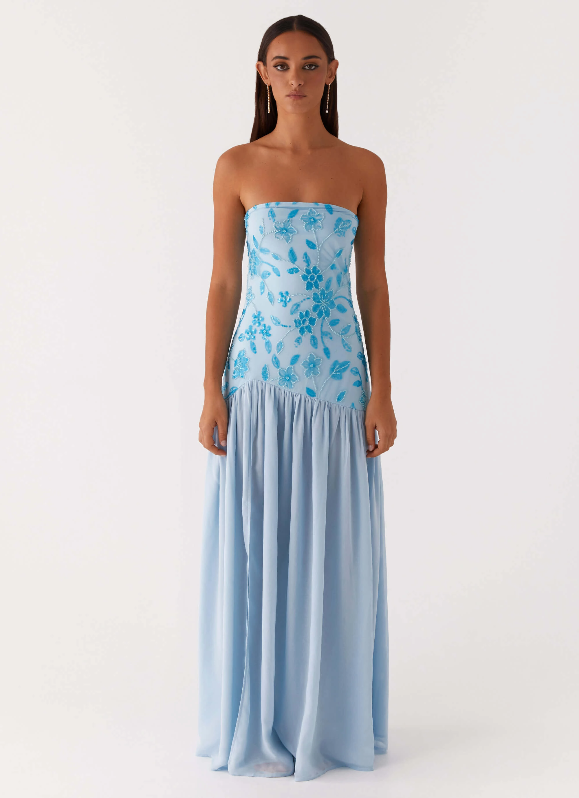 Eden Strapless Beaded Maxi Dress - Blue