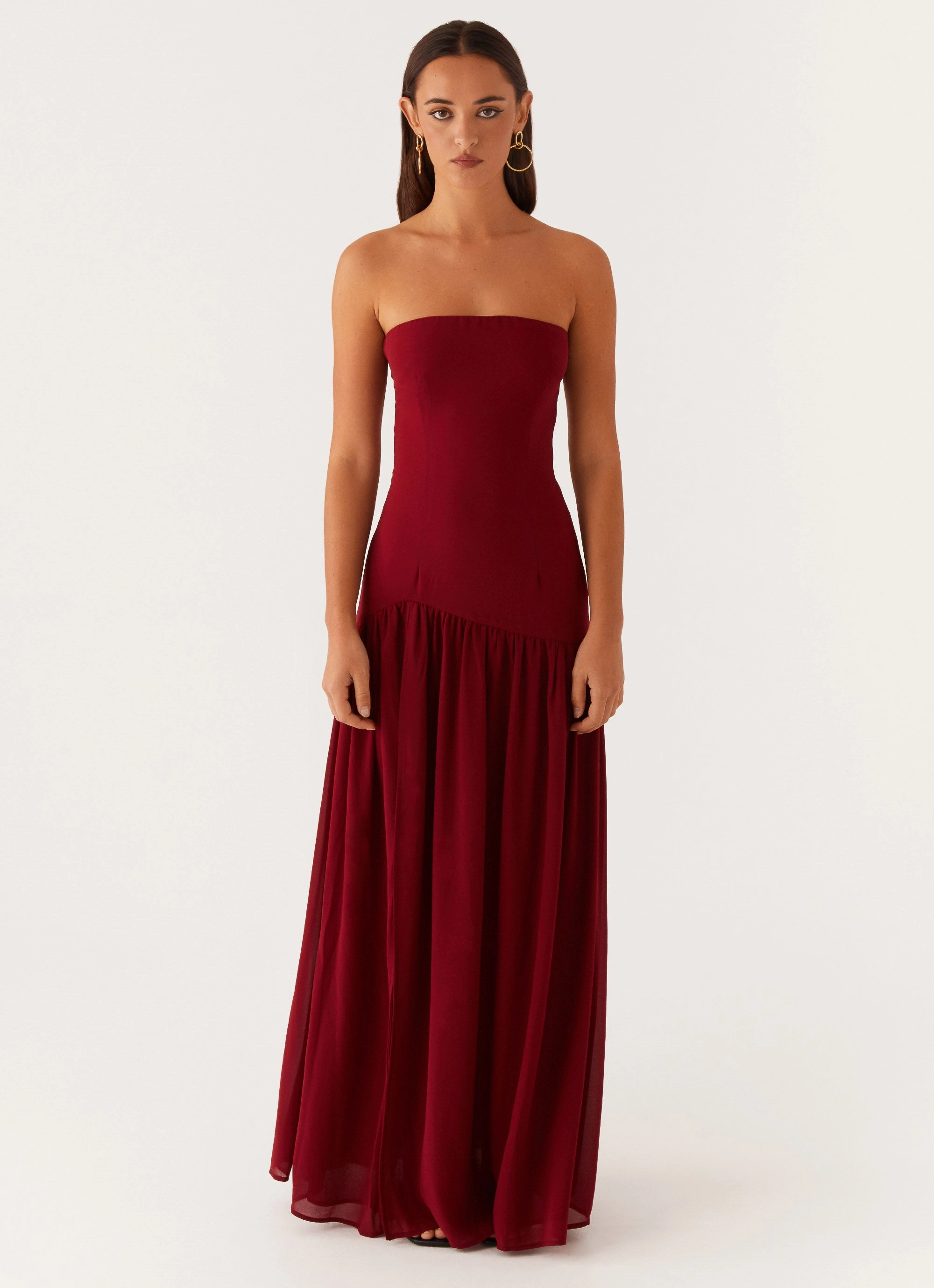 Eden Strapless Maxi Dress - Maroon