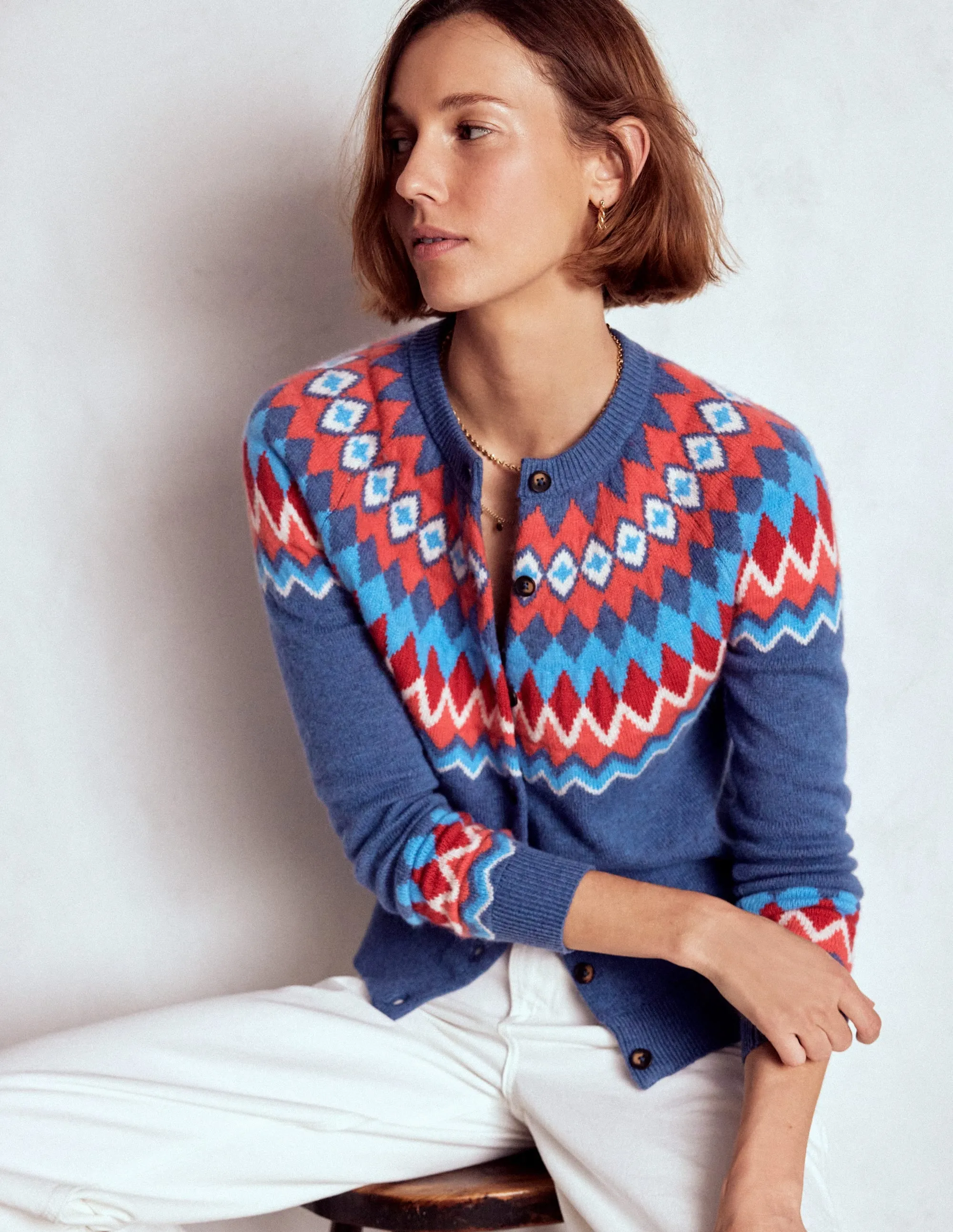 Relaxed Comfort Work Comfort Edie Fair Isle Cardigan-Blue Fair Isle