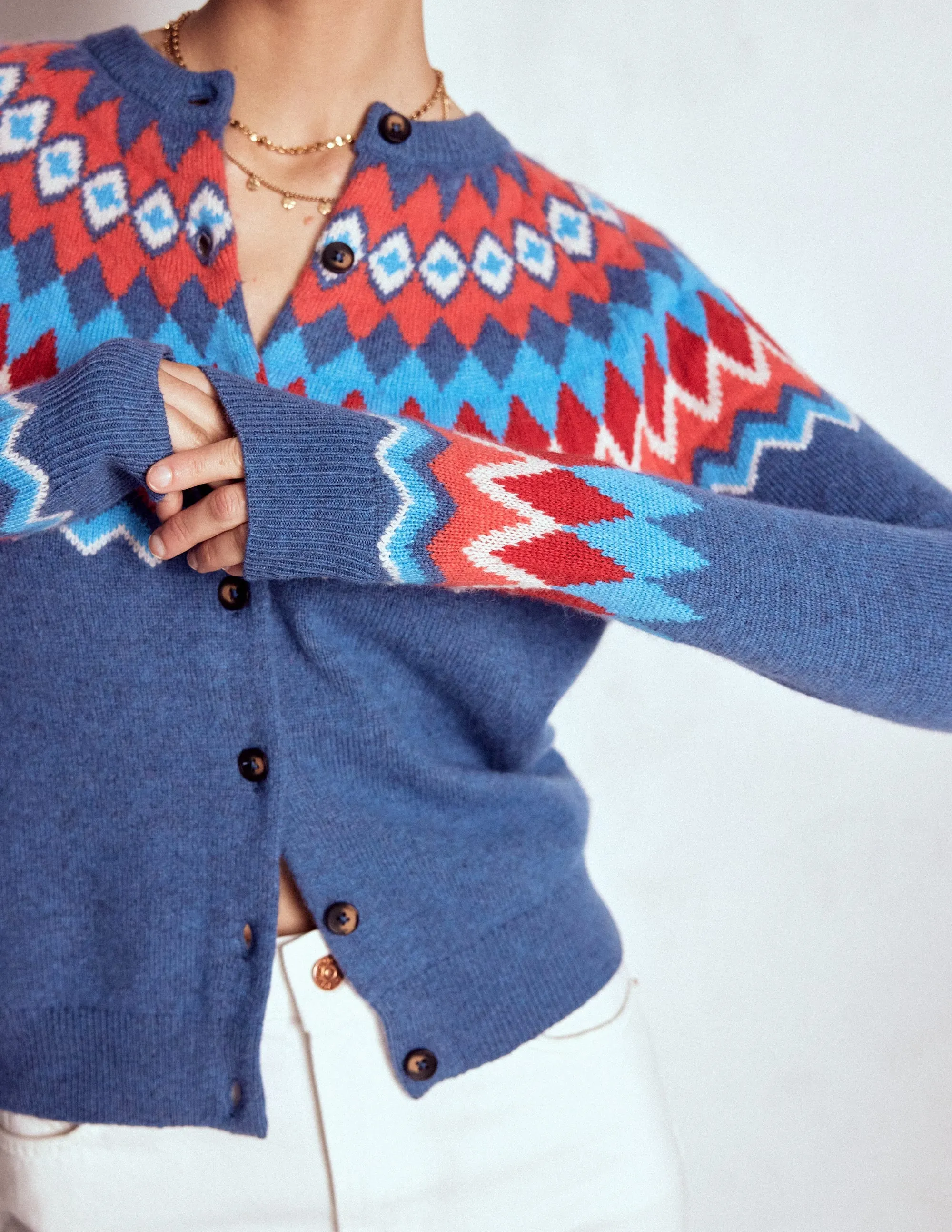 ZeroWaste Manufacturing Edie Fair Isle Cardigan-Blue Fair Isle