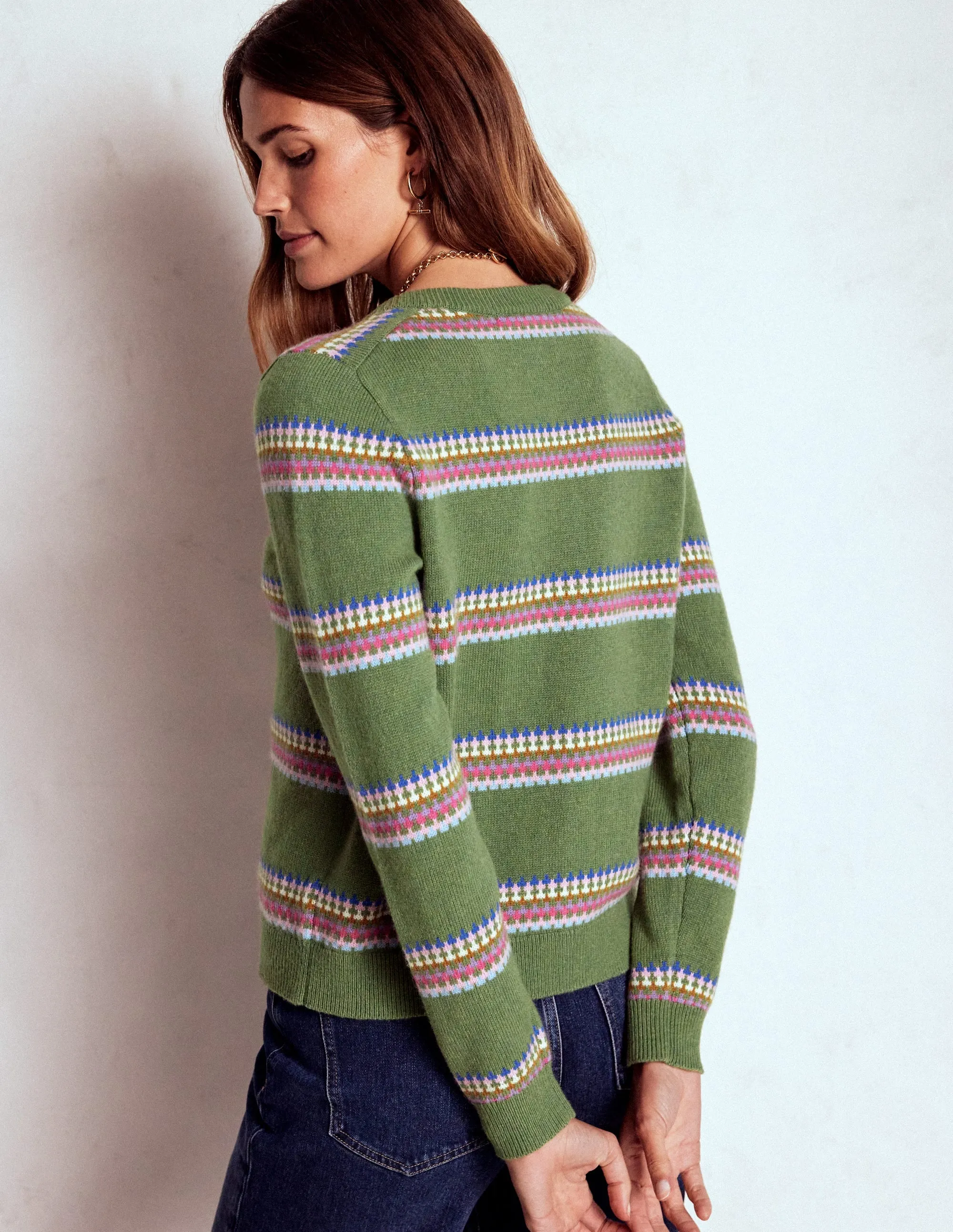 Edie Fair Isle Cardigan-Green, Diamond High Thread Count Essential Layer