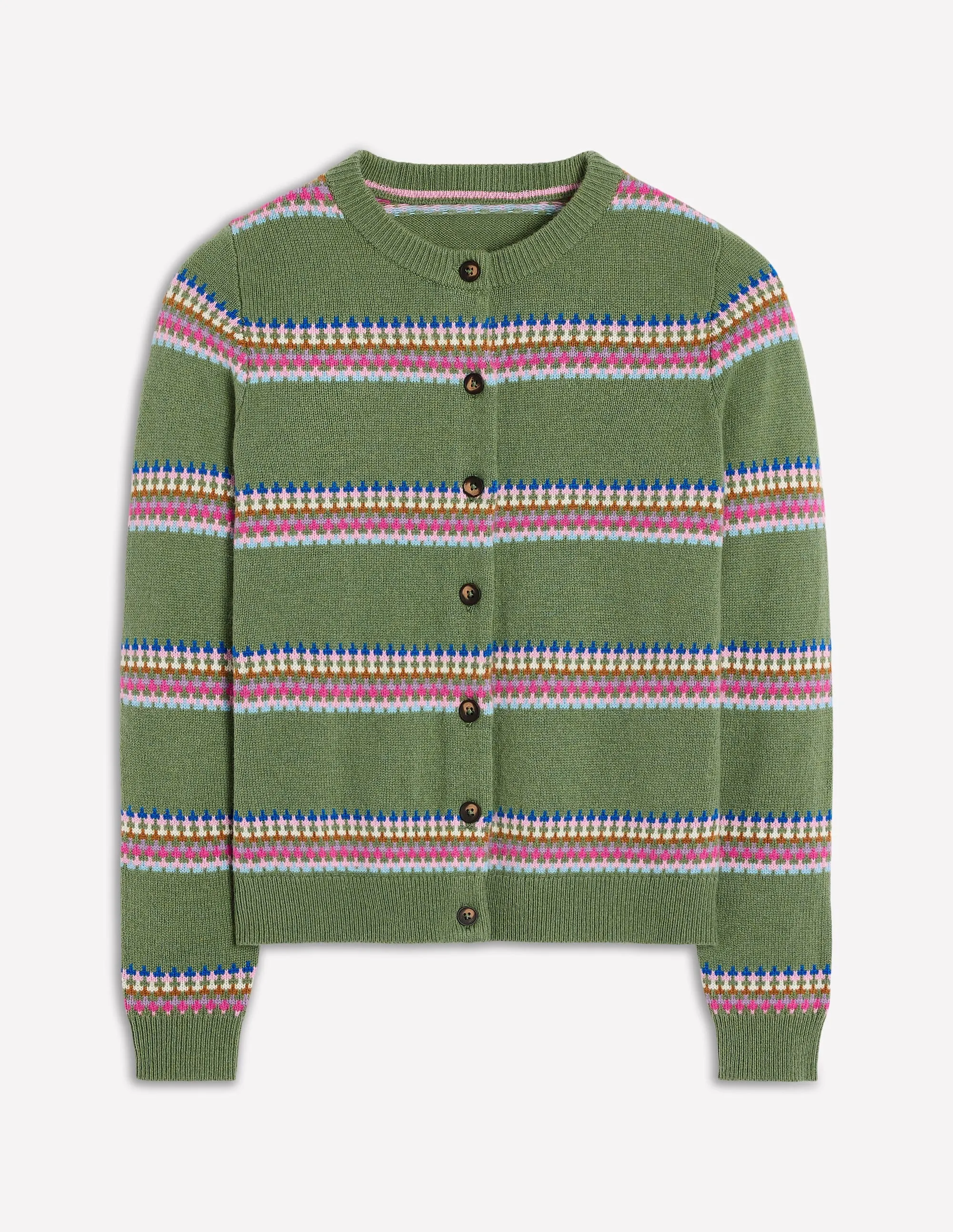 Edie Fair Isle Cardigan-Green, Diamond Casual Layer NonRestrictive Fit