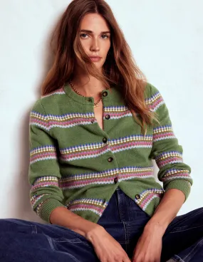 Compact Weave Classic Warmth Edie Fair Isle Cardigan-Green, Diamond