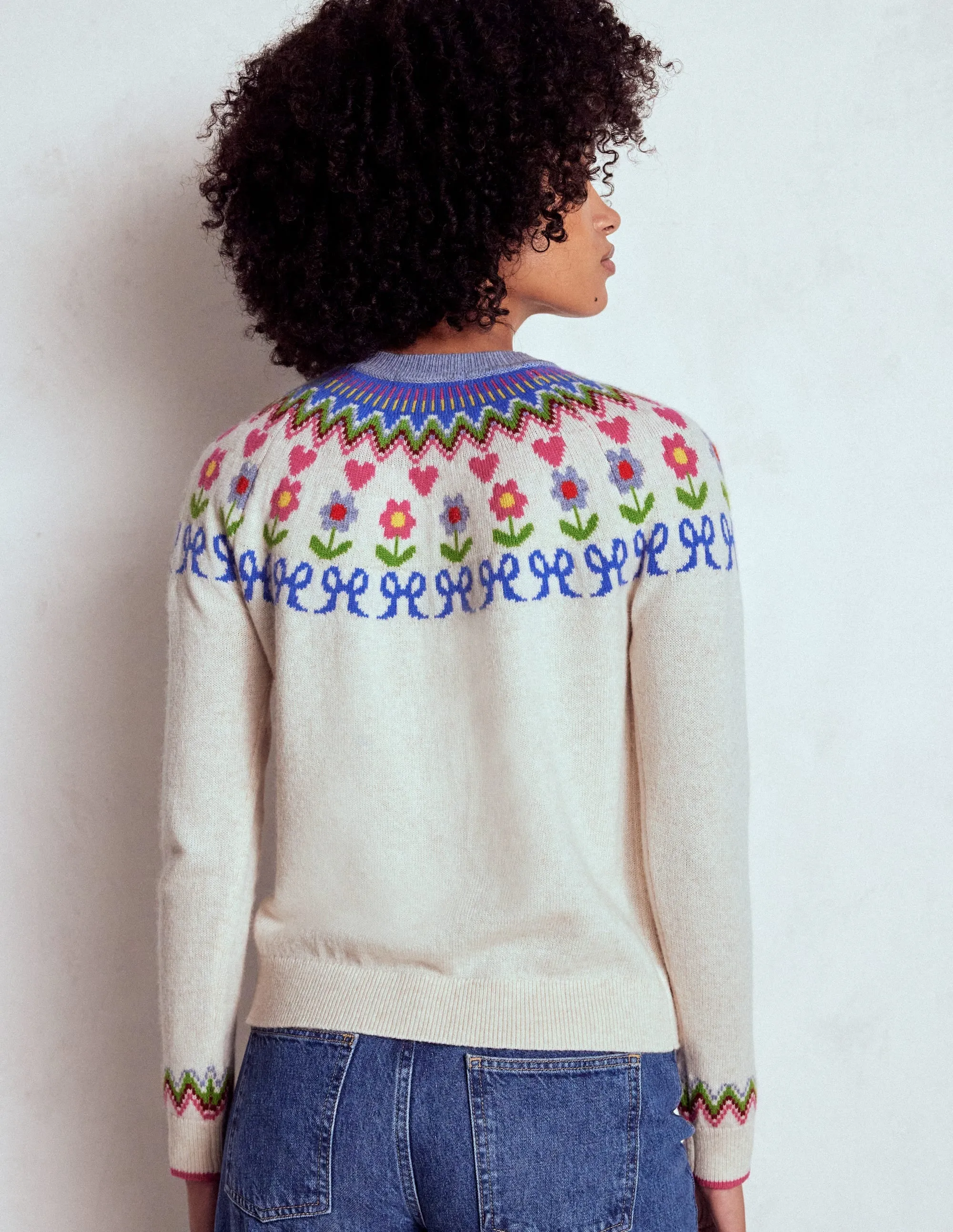 Edie Fair Isle Jumper-Oatmeal Melange, Flowers Abrasion Resistant Yarn Daily Look