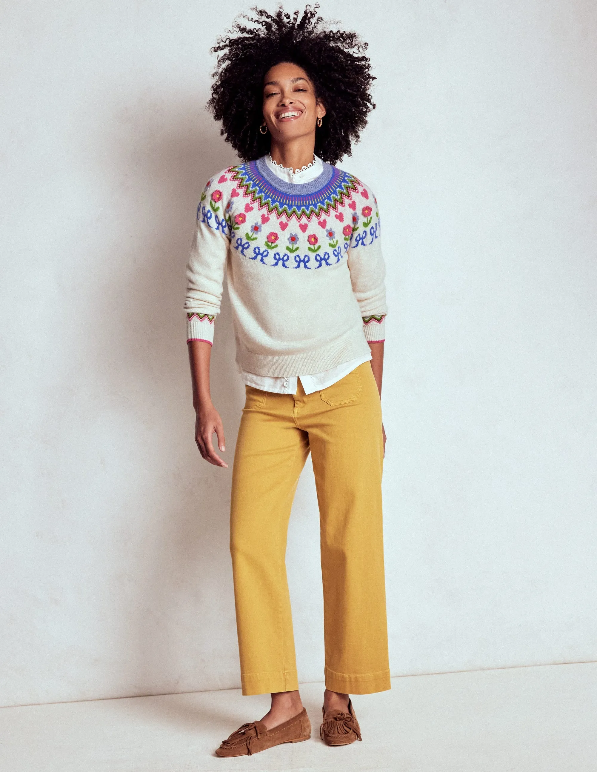 Edie Fair Isle Jumper-Oatmeal Melange, Flowers VeganFriendly Material Pure Detail