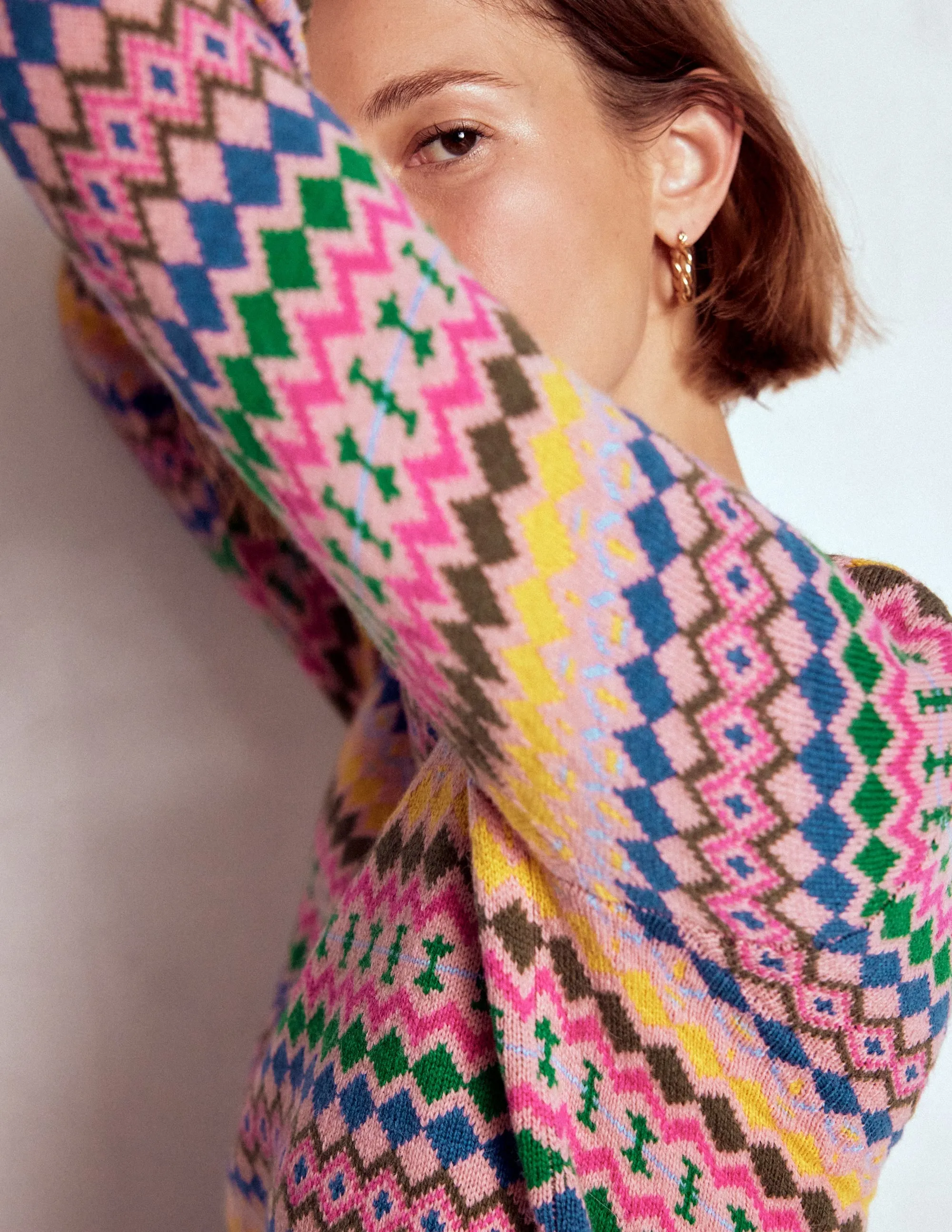 Edie Fair Isle Jumper-Pink, Geo Fair Isle Homewear Style All Day Comfort