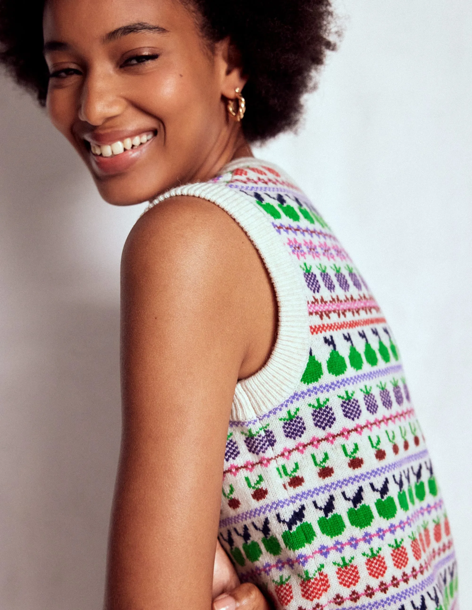 Edie Fair Isle Tank-Ecru Marl, Fruit Year Round