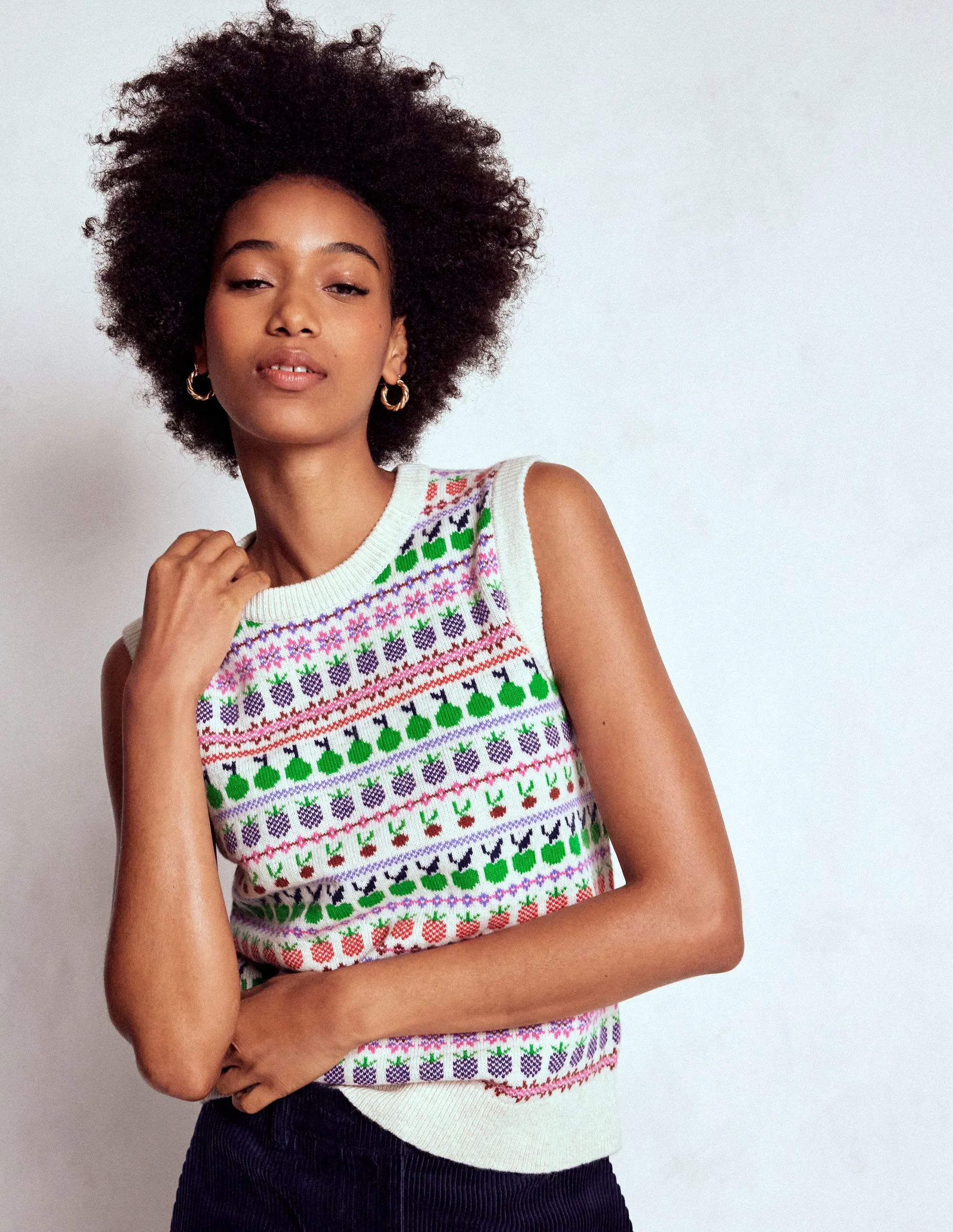 Edie Fair Isle Tank-Ecru Marl, Fruit Breathable Liner Integration