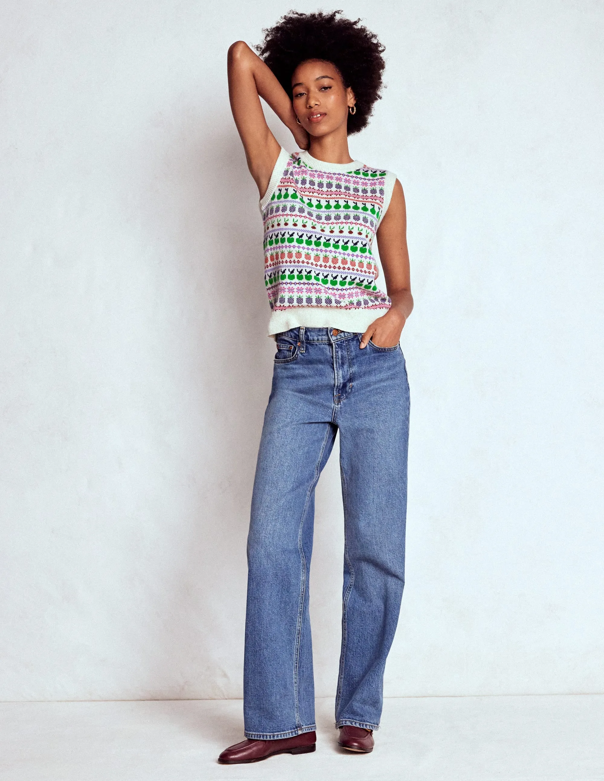 Edie Fair Isle Tank-Ecru Marl, Fruit Reinforced Hemline Light Cover