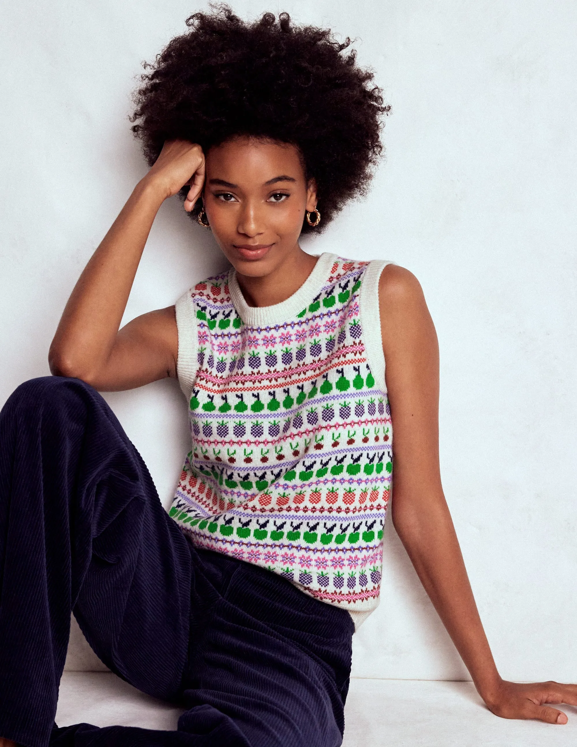 Edie Fair Isle Tank-Ecru Marl, Fruit Fast Drying Material