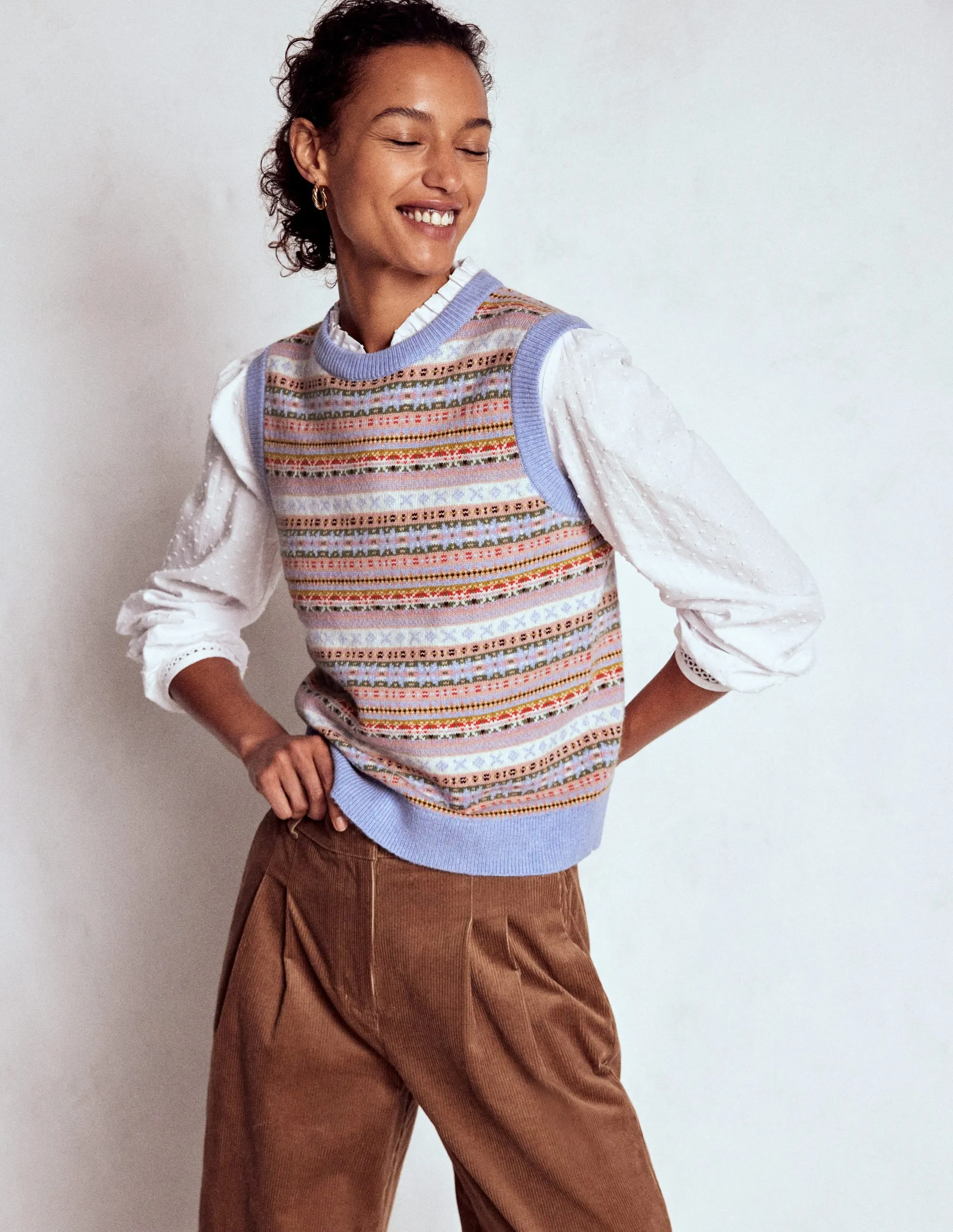 Edie Fair Isle Tank-Heritage Fair Isle Low Maintenance Fibers Neutral Tone Colorfast Guide