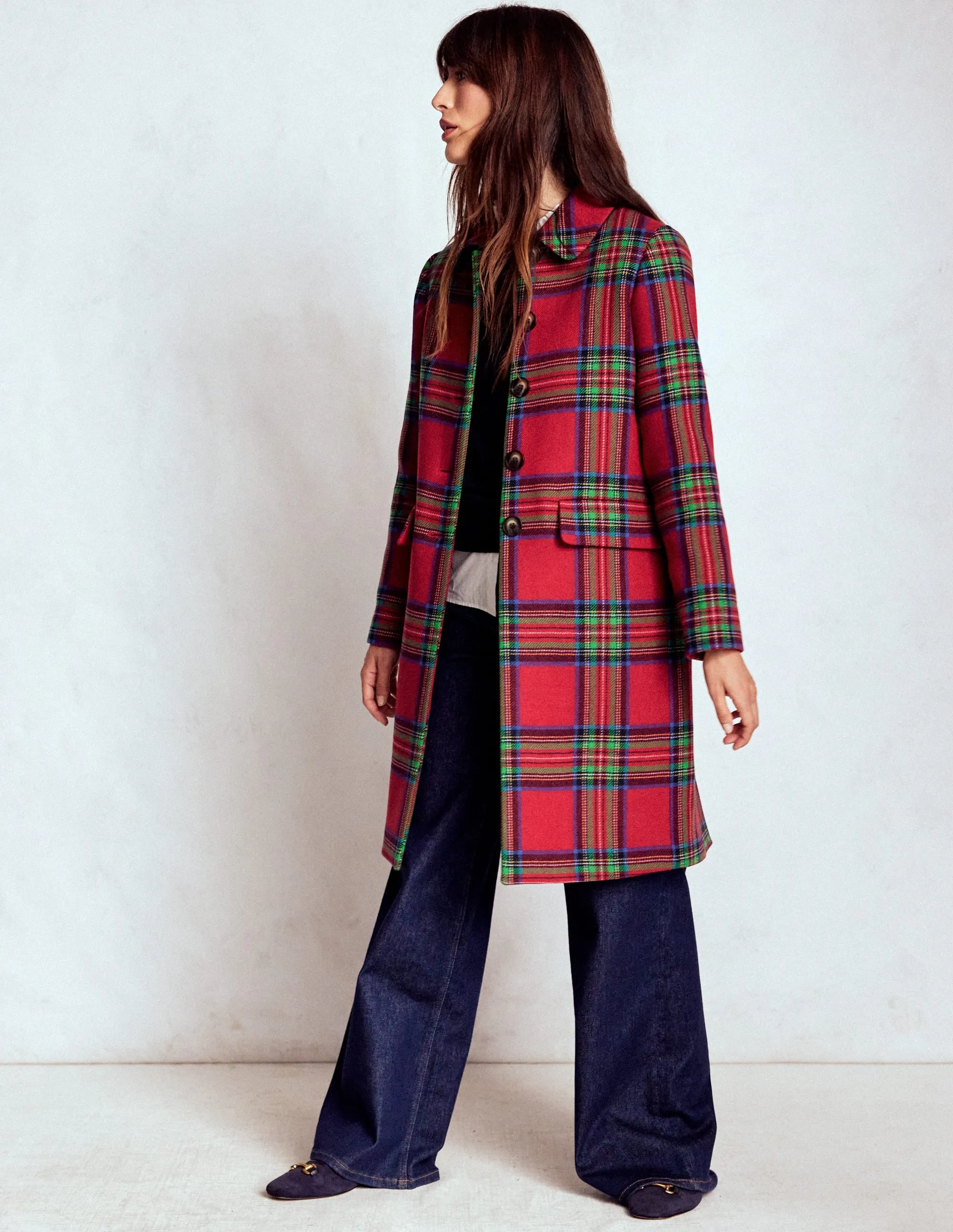 Neutral Fit Design Edinburgh Swing Coat-Red, Blue and Green Check