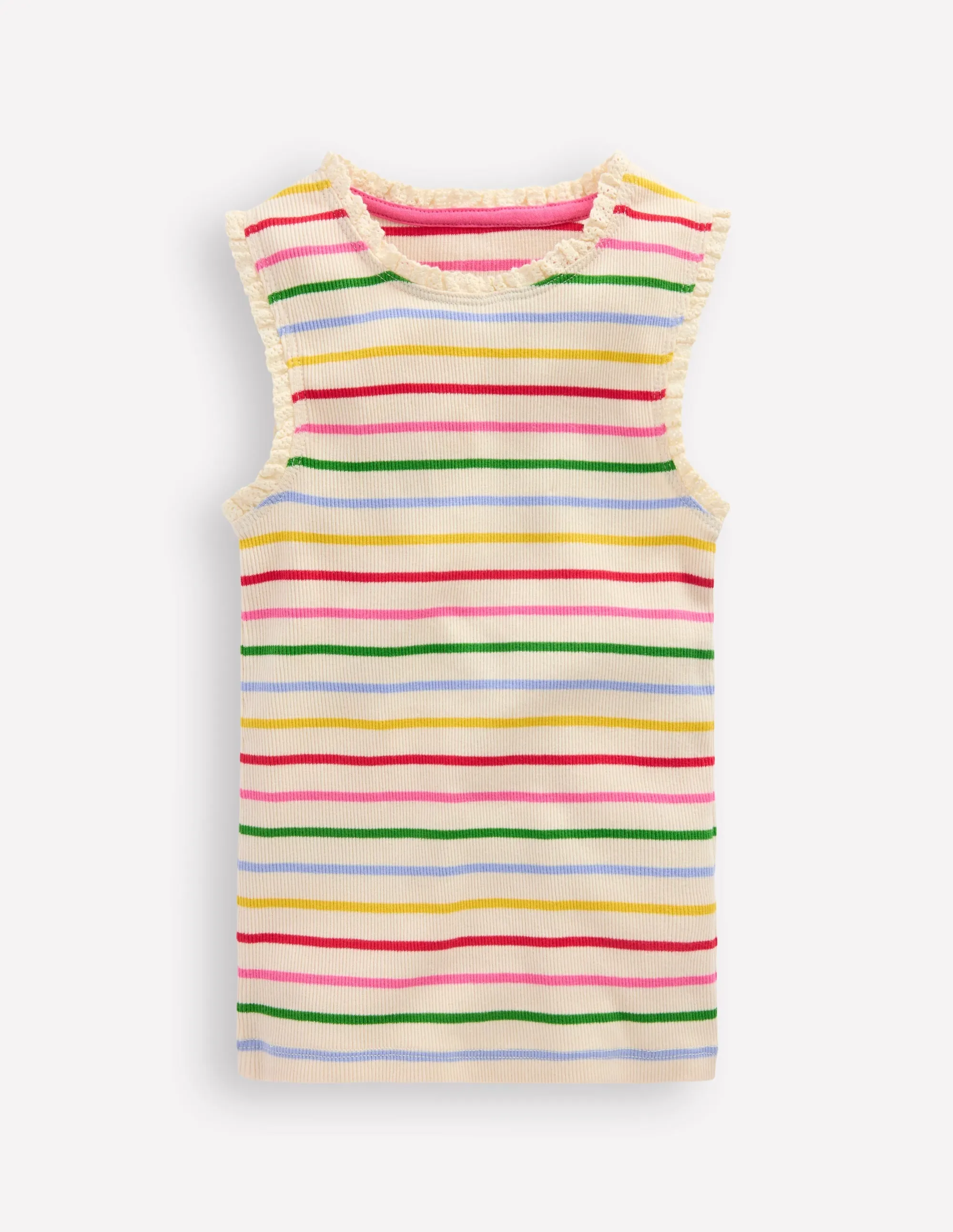 Ribbed Lace Trim Vest-Multi Stripe Urban Style Trend