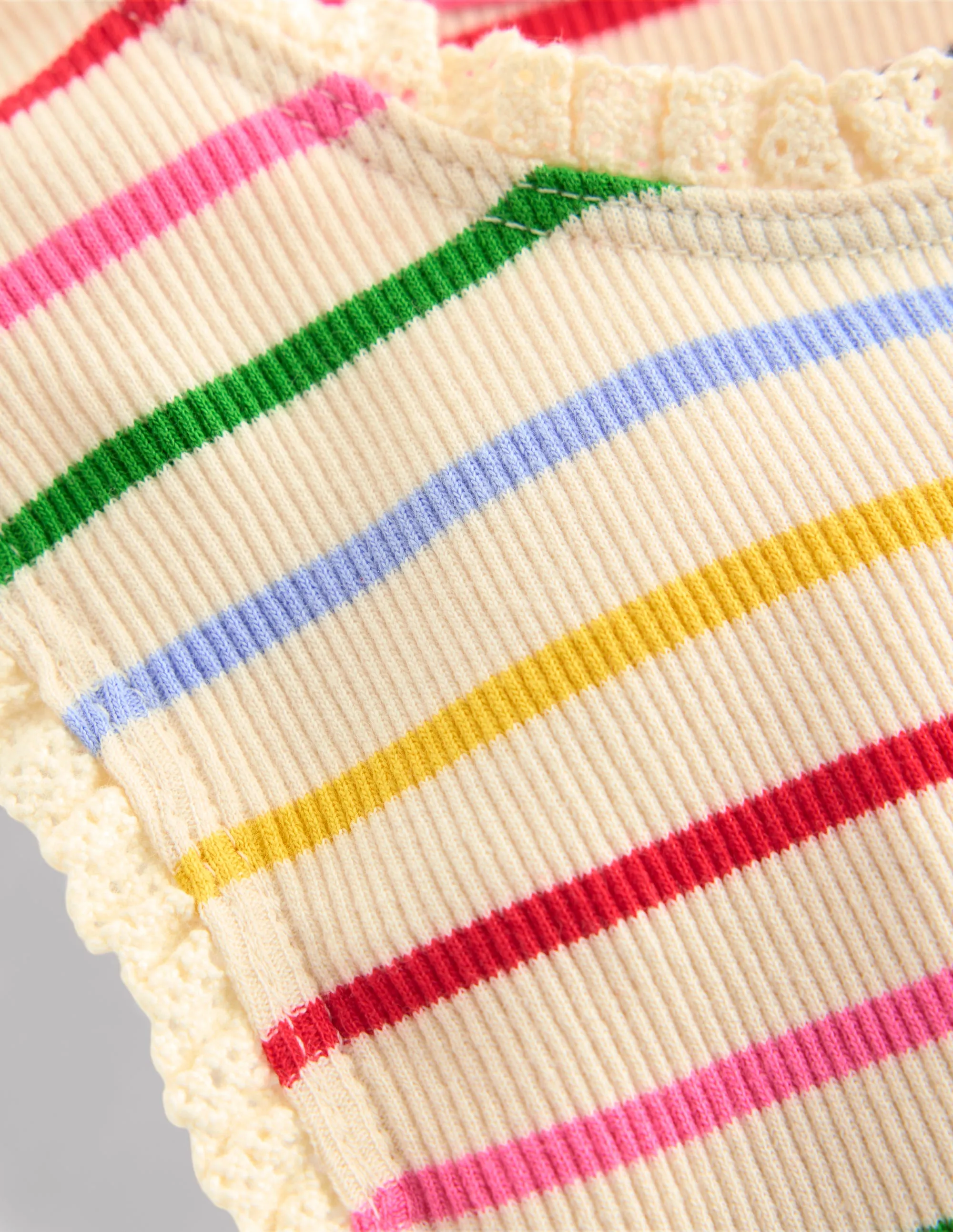 All-Purpose Comfort Casual Comfort Ribbed Lace Trim Vest-Multi Stripe