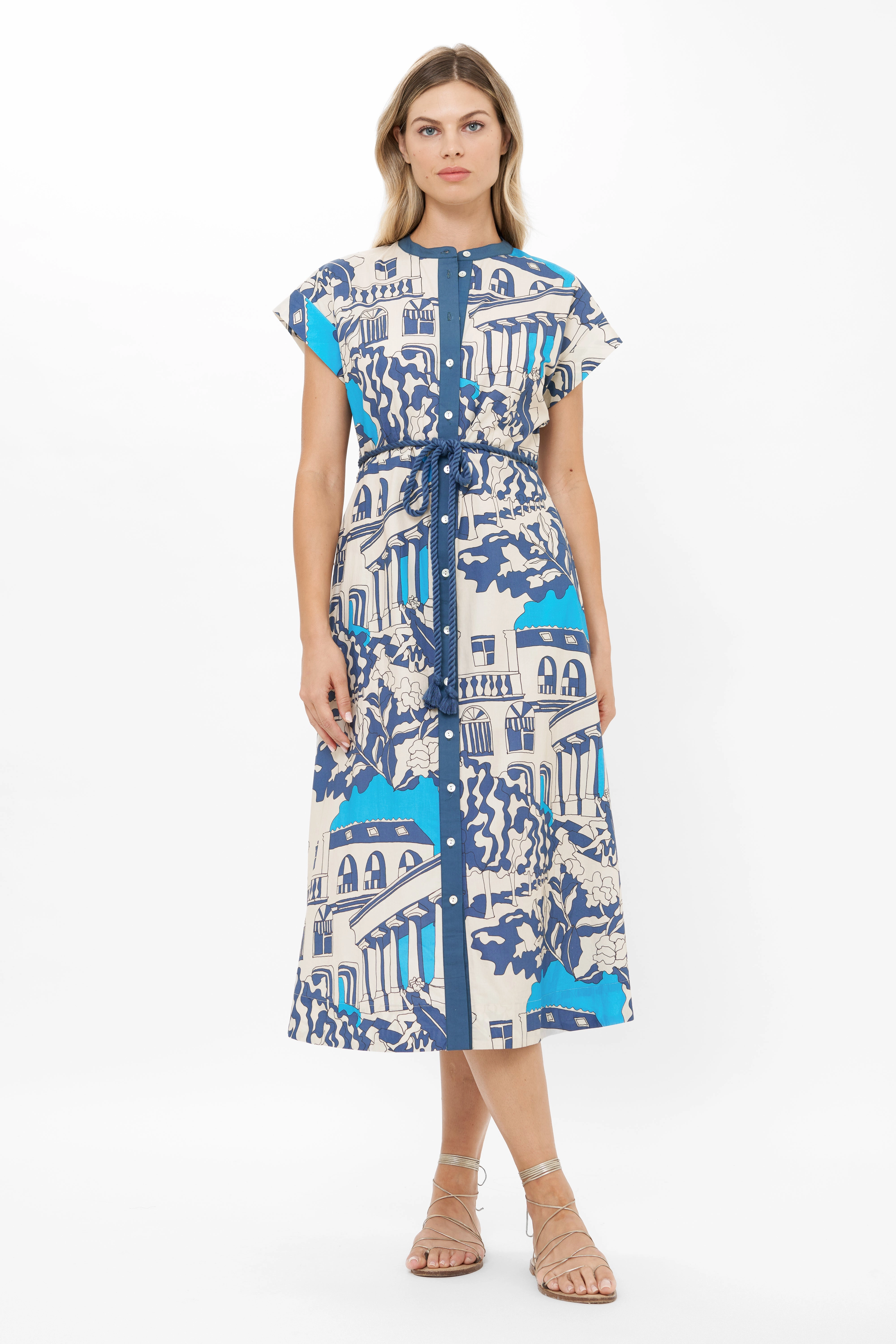 Cap Sleeve Shirt Dress Midi Roma Blue Light Mood Romantic-Style