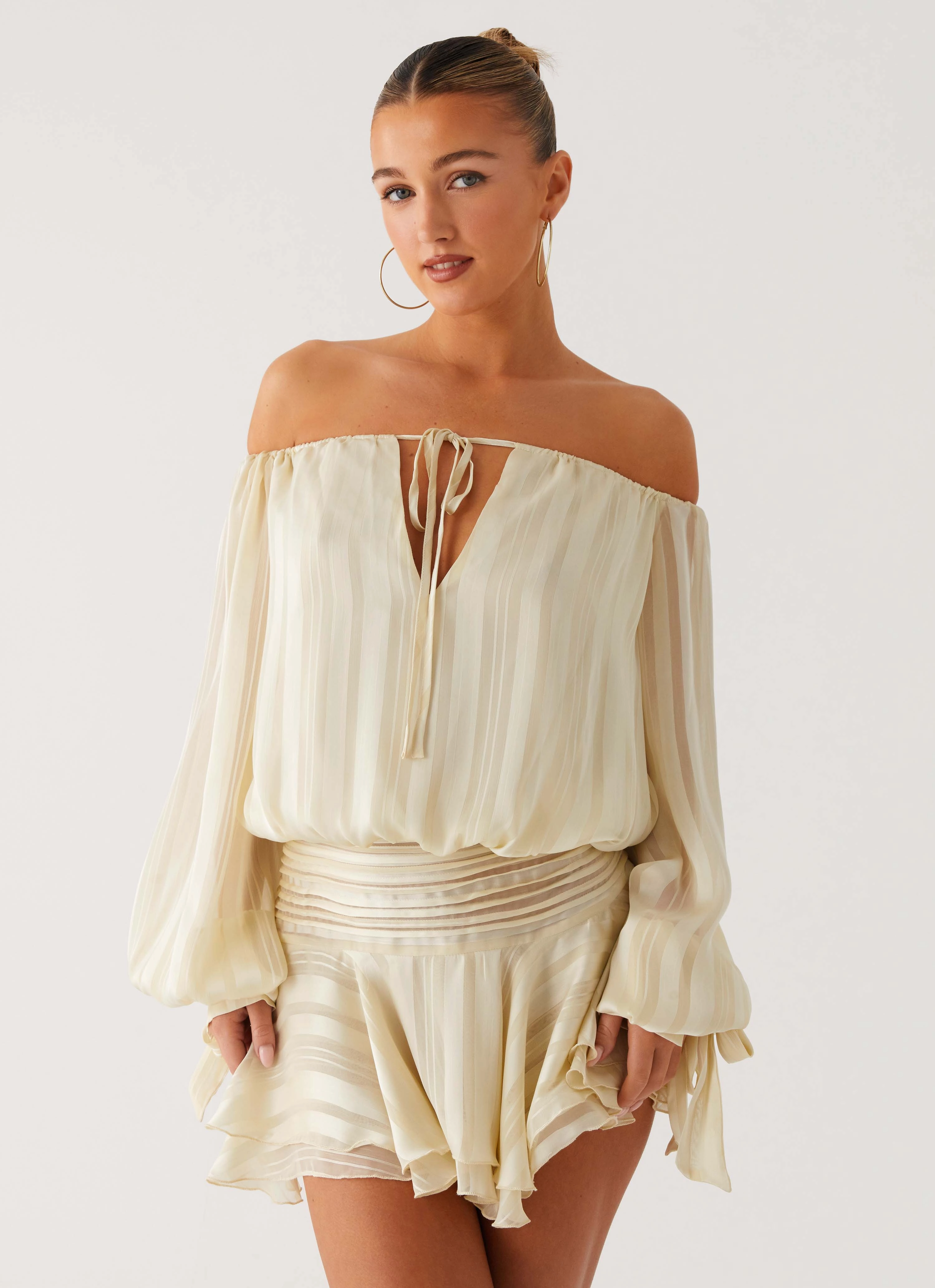 Eira Balloon Sleeve Mini Dress - Ivory