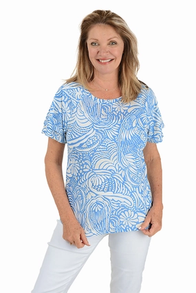 Riviera Scenery Ruffle Sleeve Tee MultiPocket Design