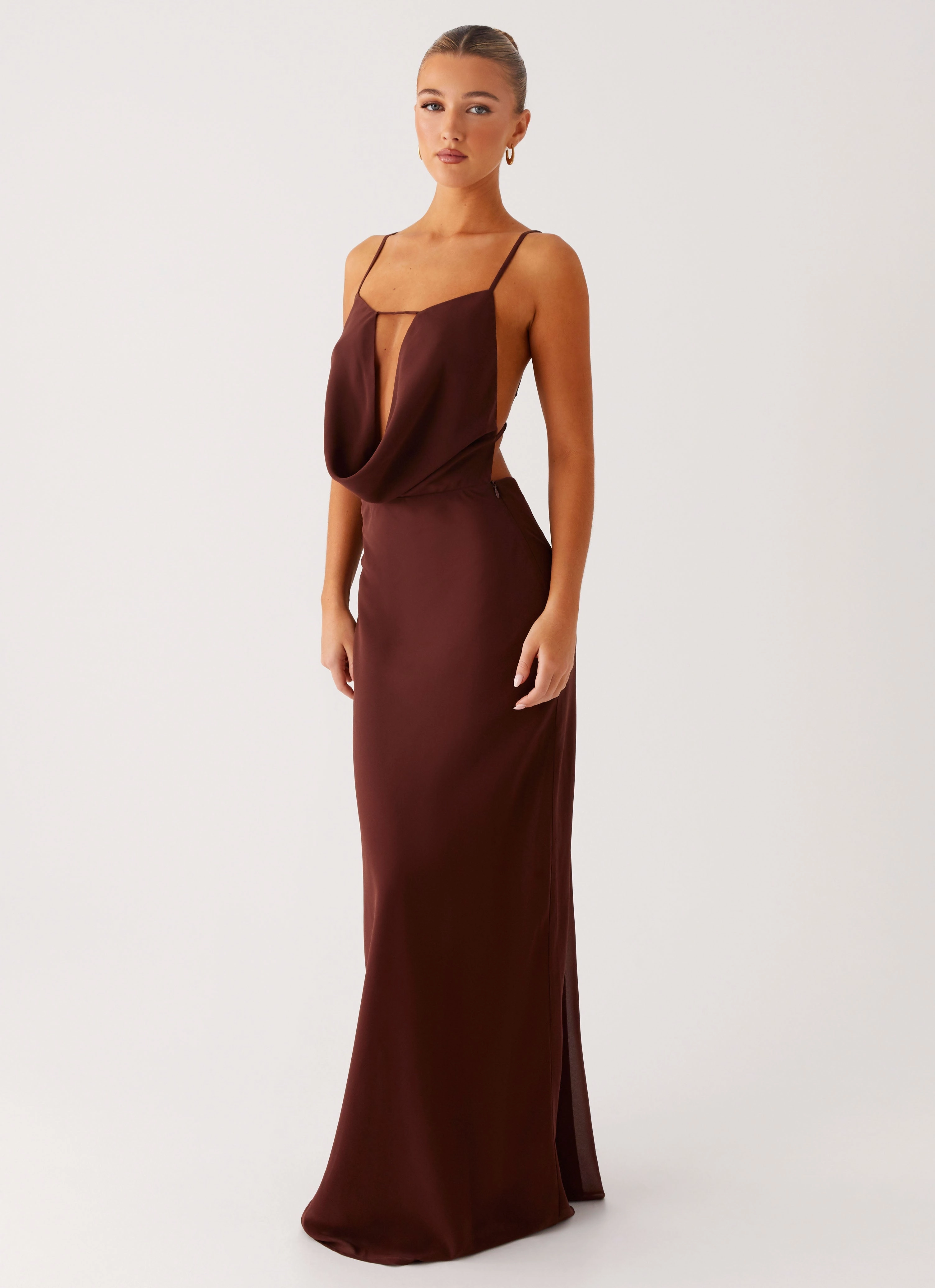 Elation Cowl Neck Maxi Dress - Chocolate