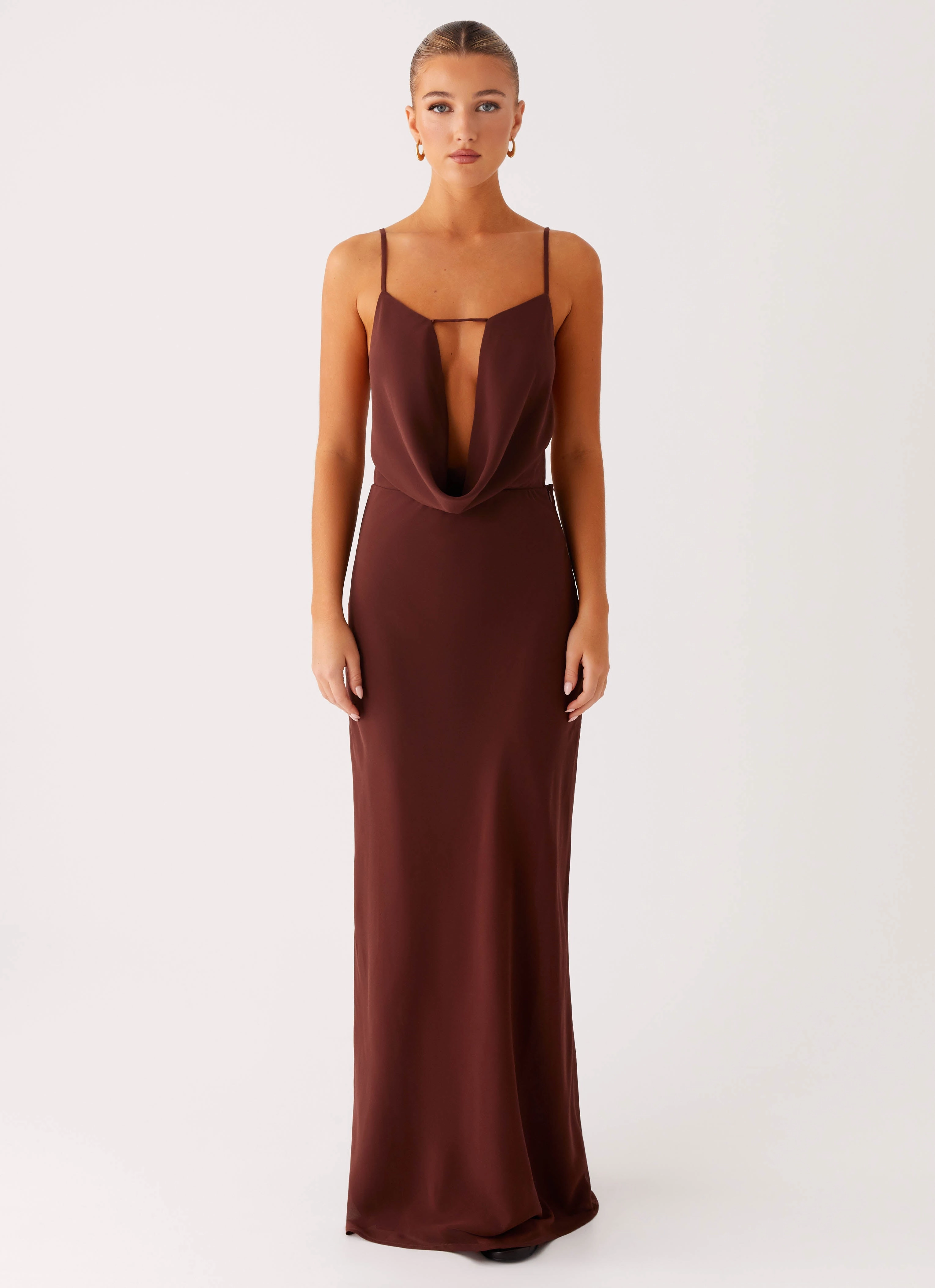 Elation Cowl Neck Maxi Dress - Chocolate