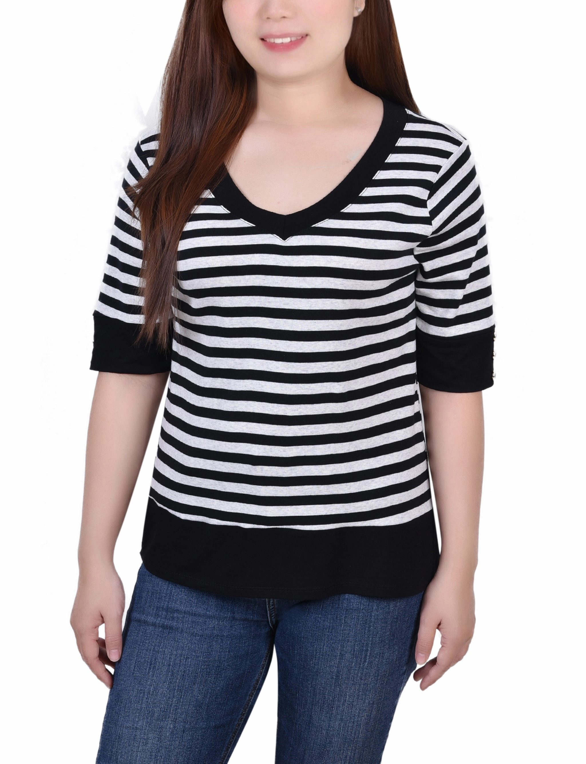 Contrast Stitch Elbow Sleeve Top