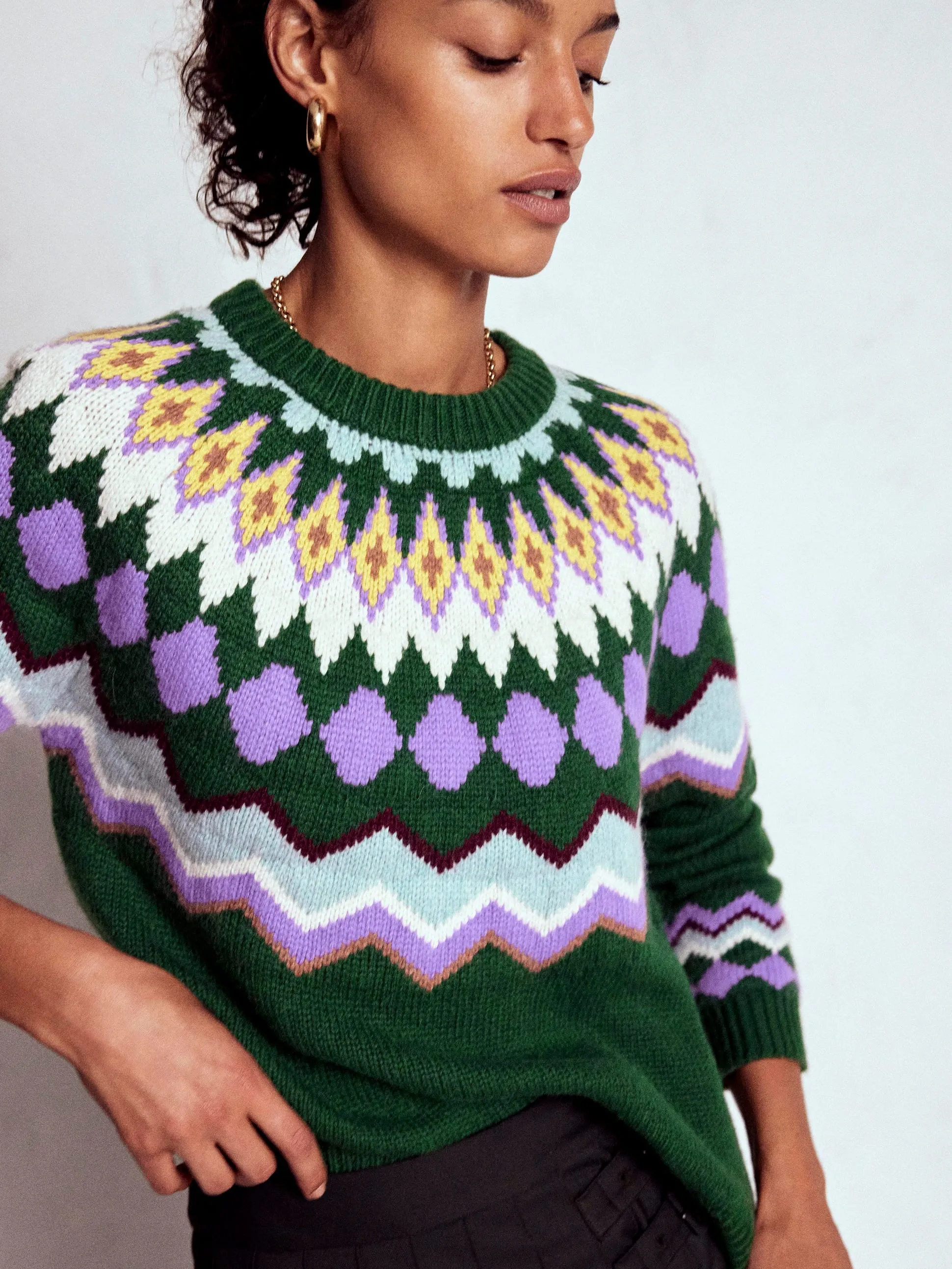 Knit Density Options Eleanor Fair Isle Jumper-Courtyard Melange