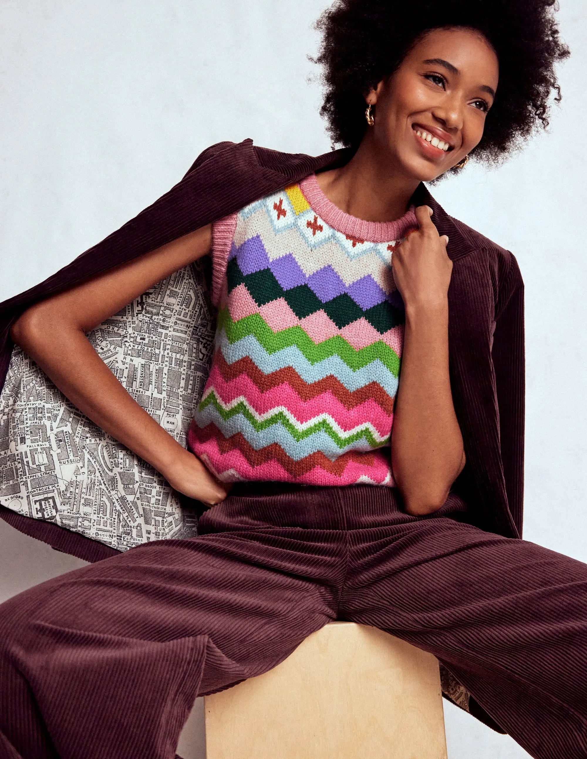 FadeResistant AntiPilling Technology Eleanor Fair Isle Tank-Pink Heritage Fair Isle