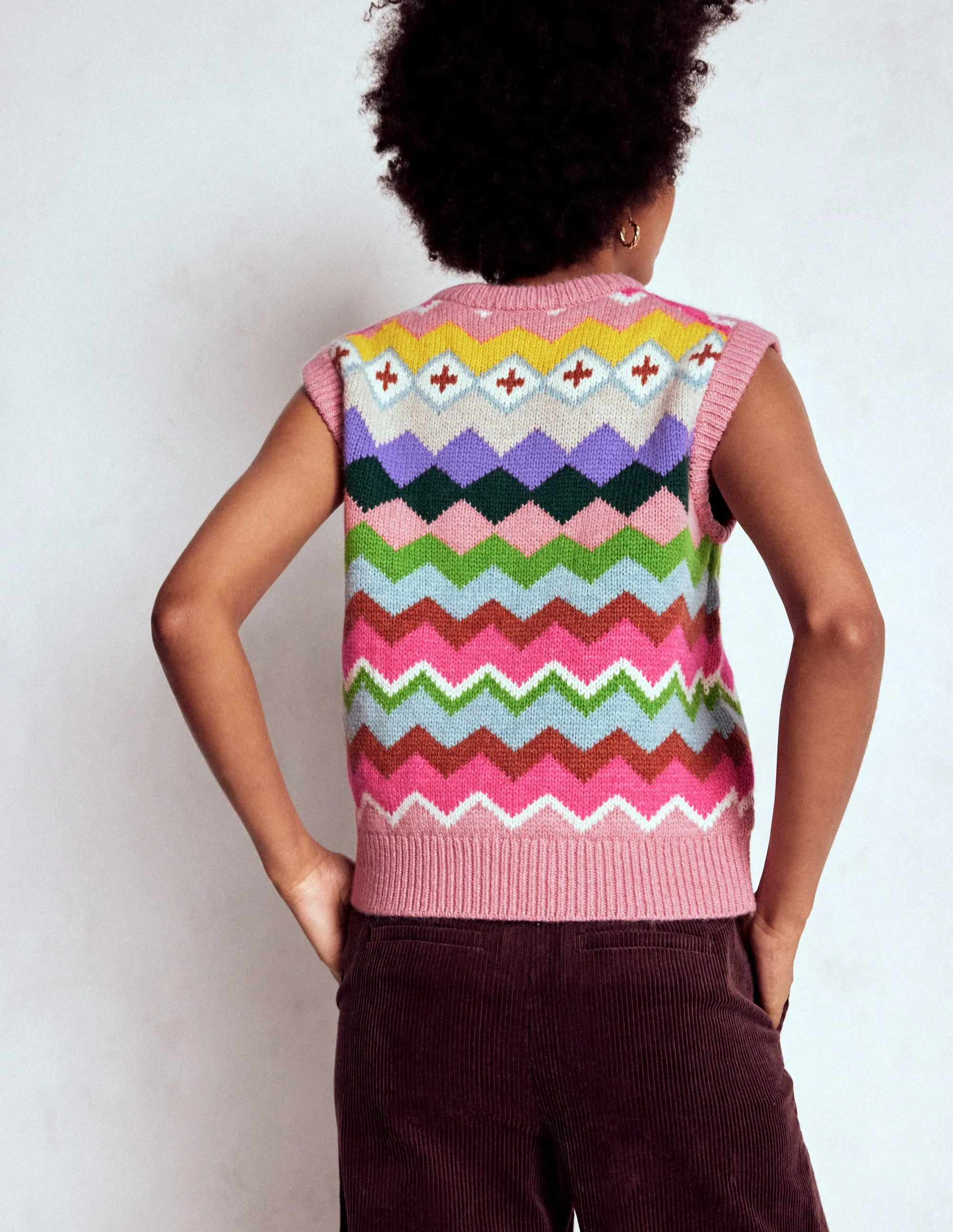 Eleanor Fair Isle Tank-Pink Heritage Fair Isle machine washable material