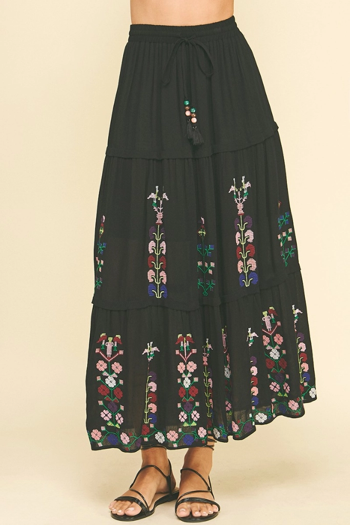 Eleanor Embroidered Maxi Skirt Crisscross Details Neat Fit