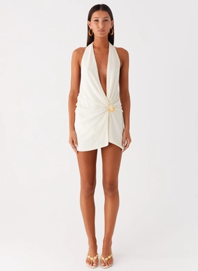 Eleanora Plunge Mini Dress - Ivory
