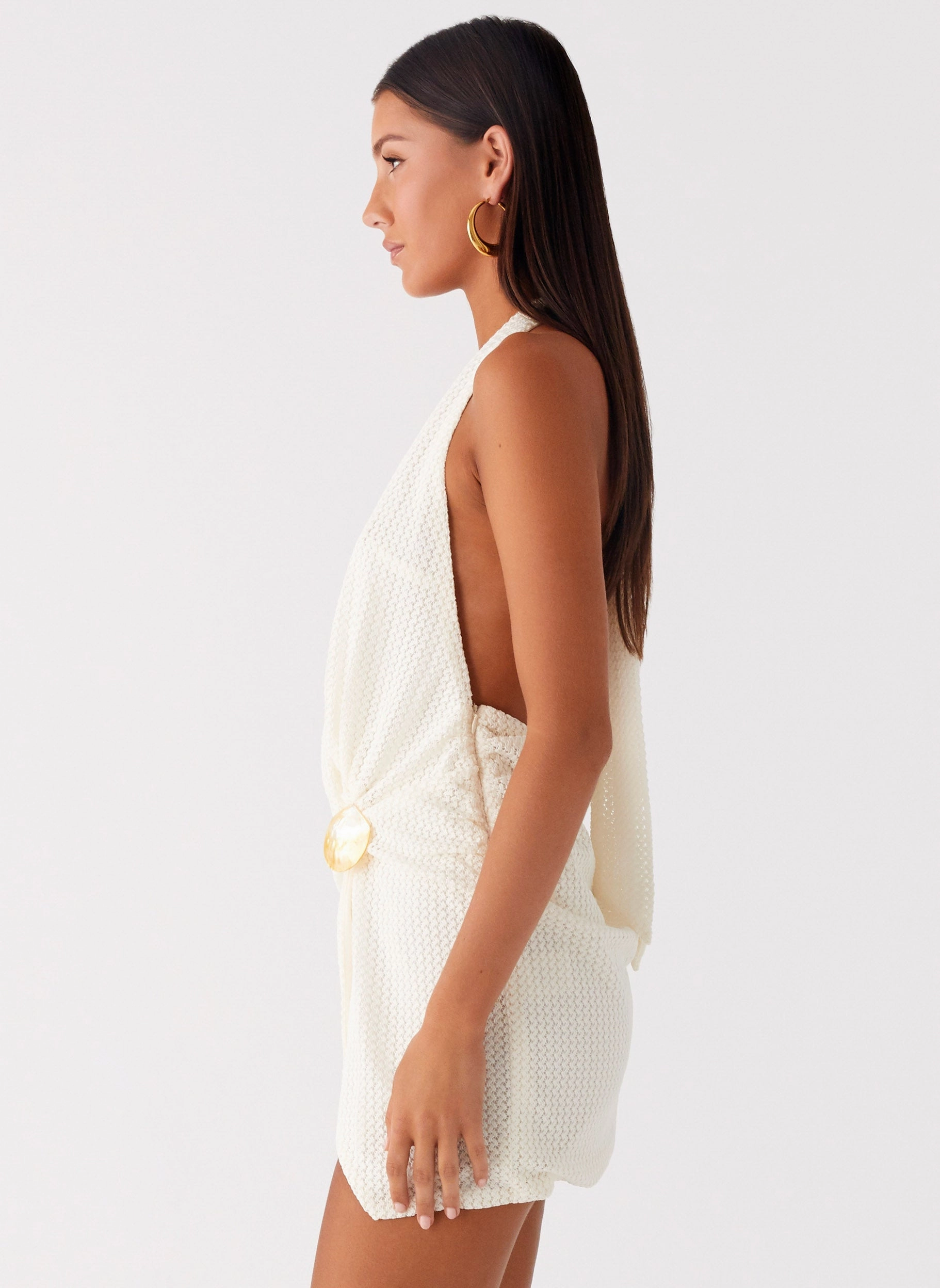 Eleanora Plunge Mini Dress - Ivory
