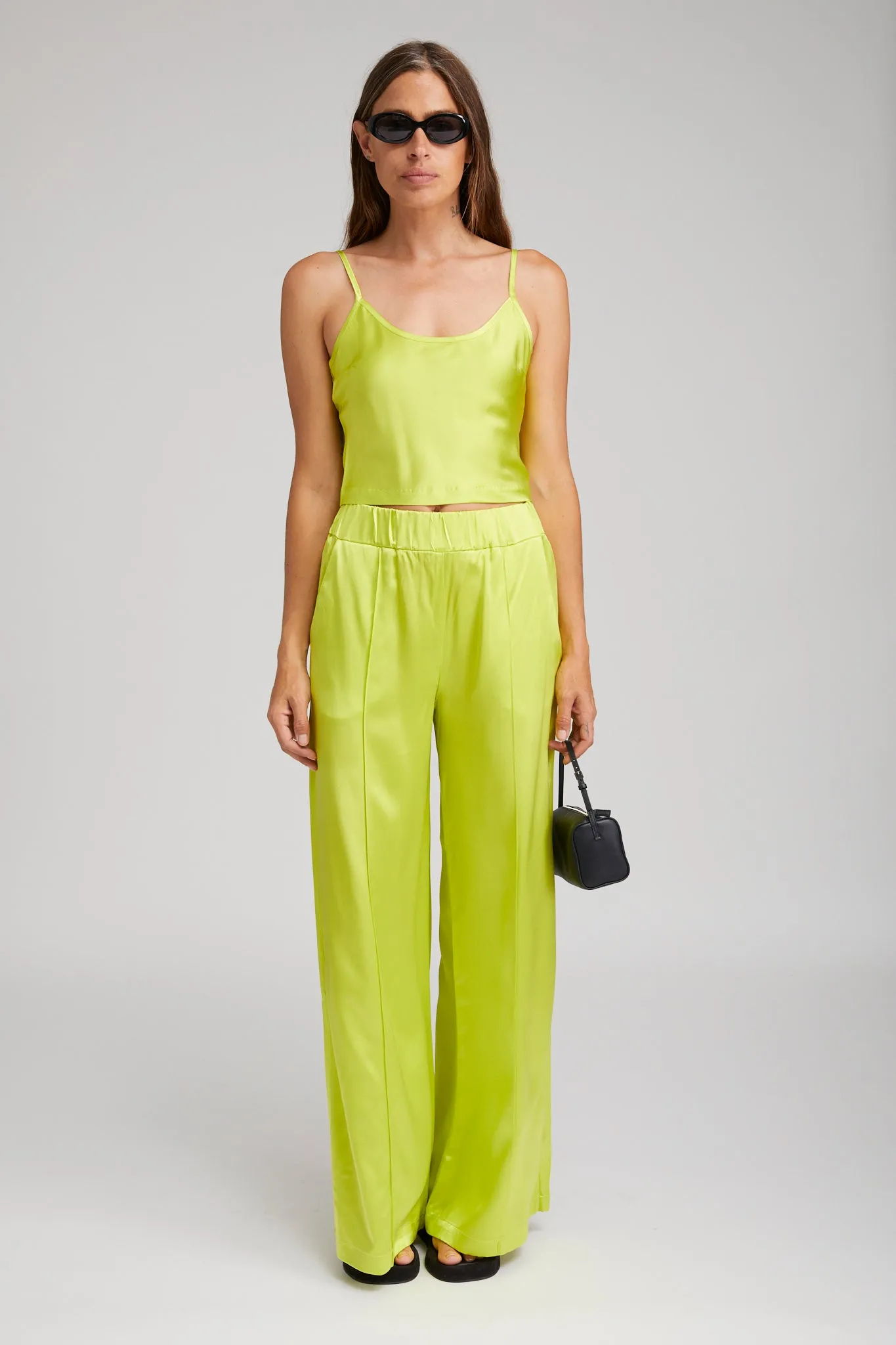 Electric Chartreuse Silk Cropped Cami Lightweight Material