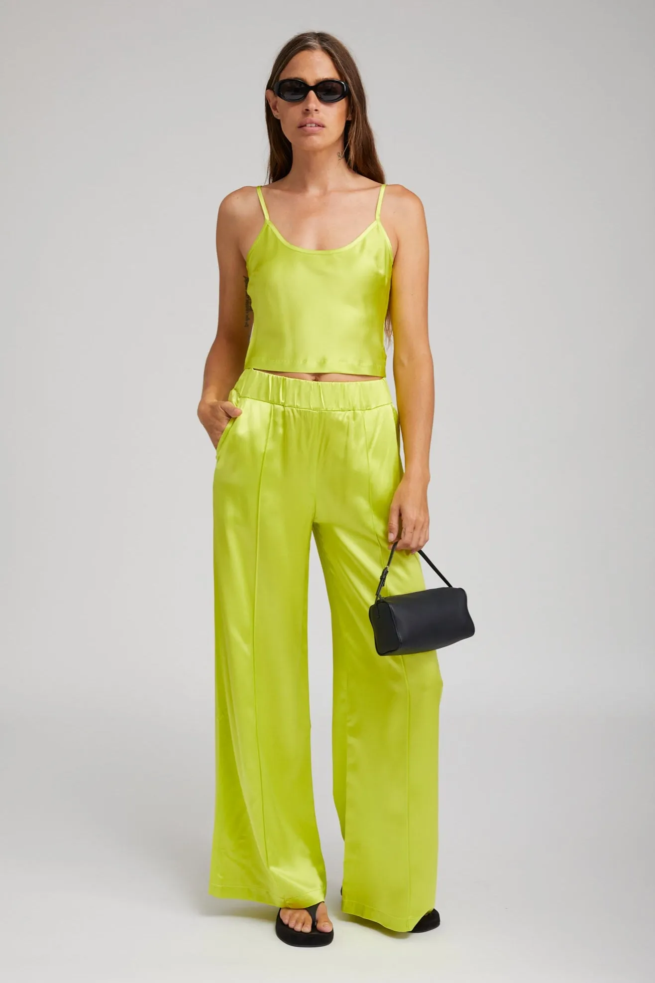 HighElasticity Professional Look Electric Chartreuse Silk Cropped Cami