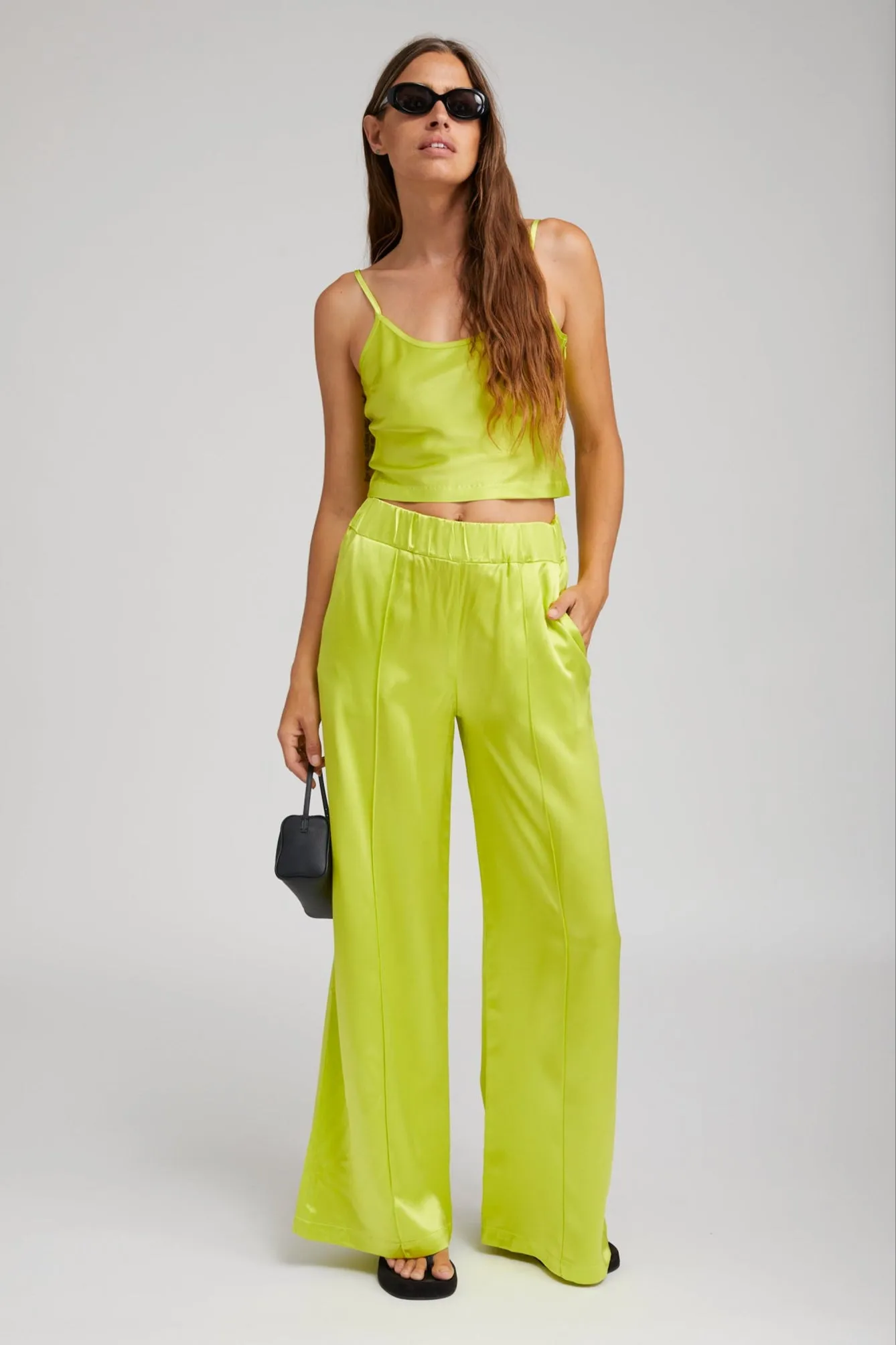 Electric Chartreuse Silk Cropped Cami UV Protection Elasticated Trim