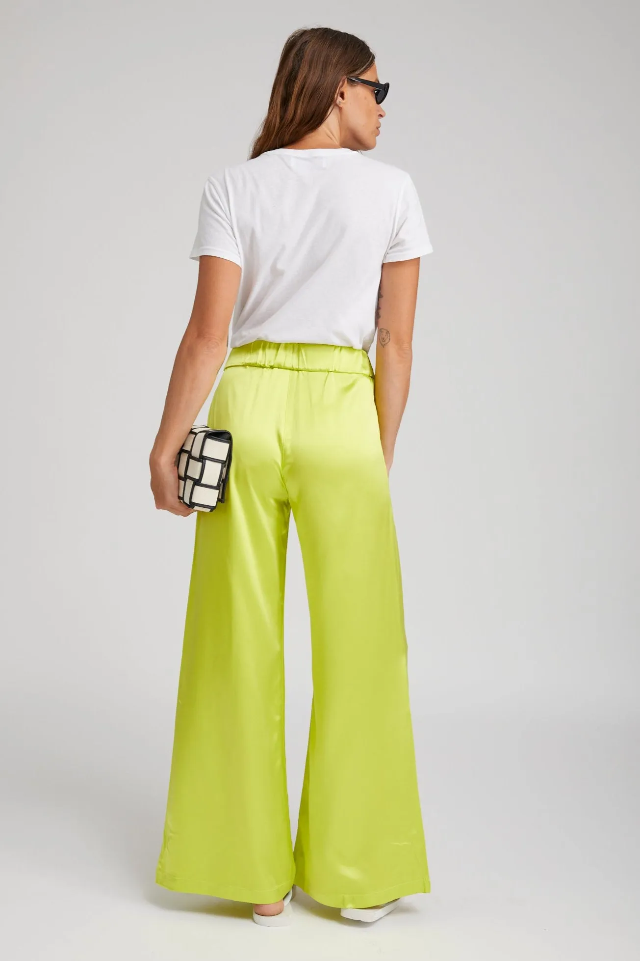 Core Utility HypoallergenicFabric Electric Chartreuse Silk Wide Leg Pintuck Pants