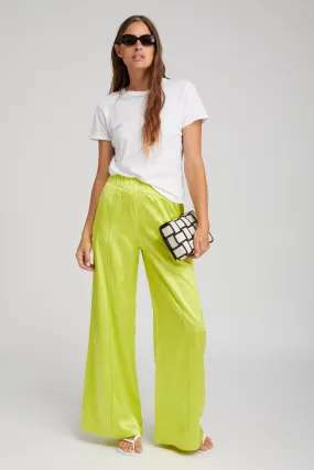 HypoallergenicMaterial Thermal Lining Electric Chartreuse Silk Wide Leg Pintuck Pants